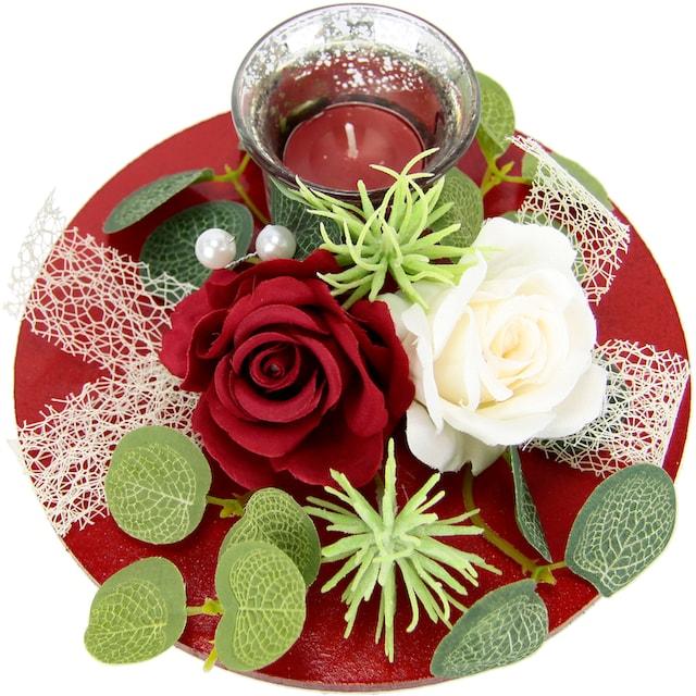I.GE.A. Teelichthalter »Mit Glaseinsatz und Teelichtkerze, künstlichen  Rosen Eukalyptus«, (1 St.), Kerzenständer Kerzenhalter Tischdeko Kerzen  Muttertag Valentinstag online bestellen | Jelmoli-Versand