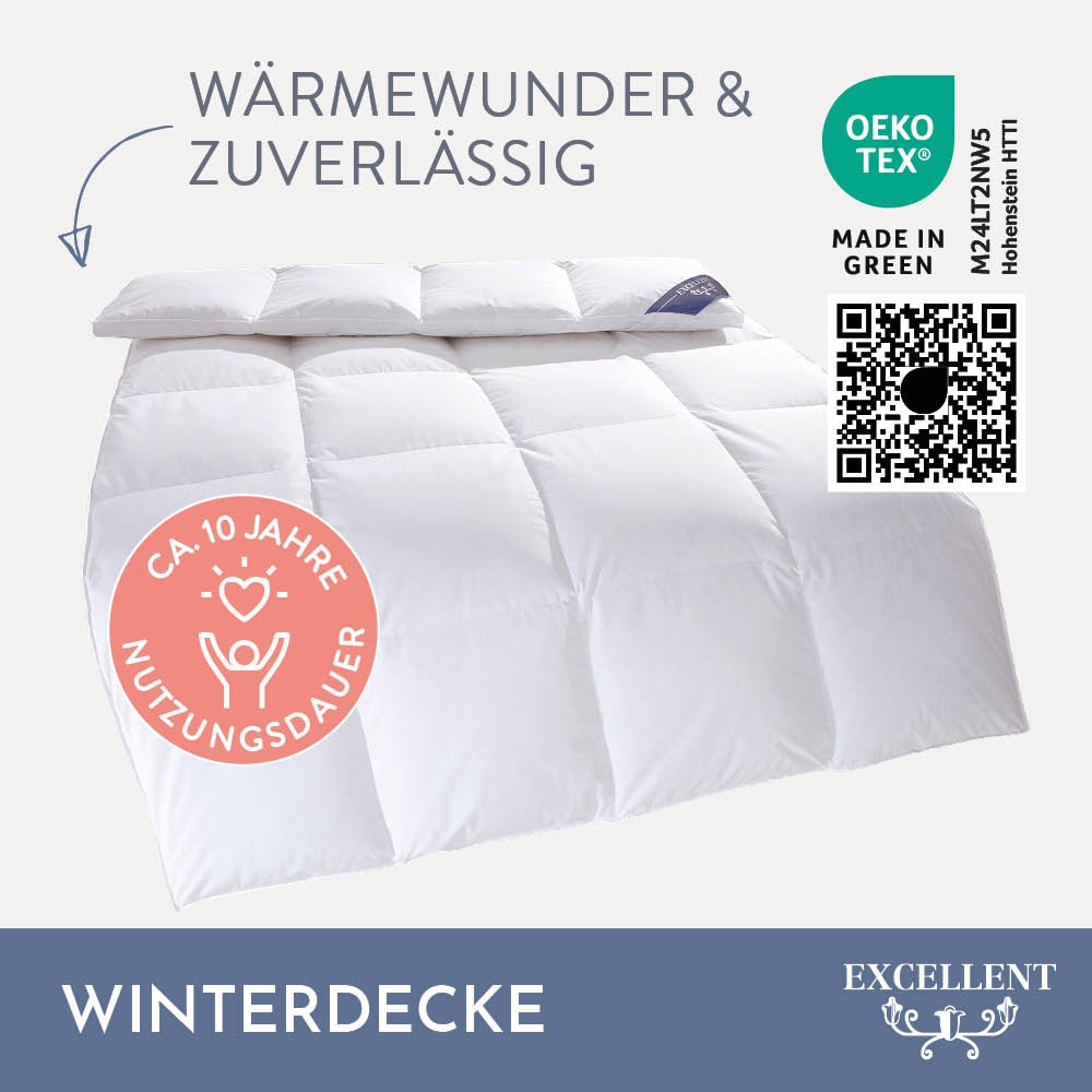 Excellent Daunenbettdecke »Wien, Bettdecken für Sommer und Winter, Decke«, polarwarm, Füllung 90% Daunen, 10% Federn, Bezug 100% Baumwolle, (1 St.), Bettdecke 135x200 cm, made in Germany, allergiker geeignet (Hausstaub)