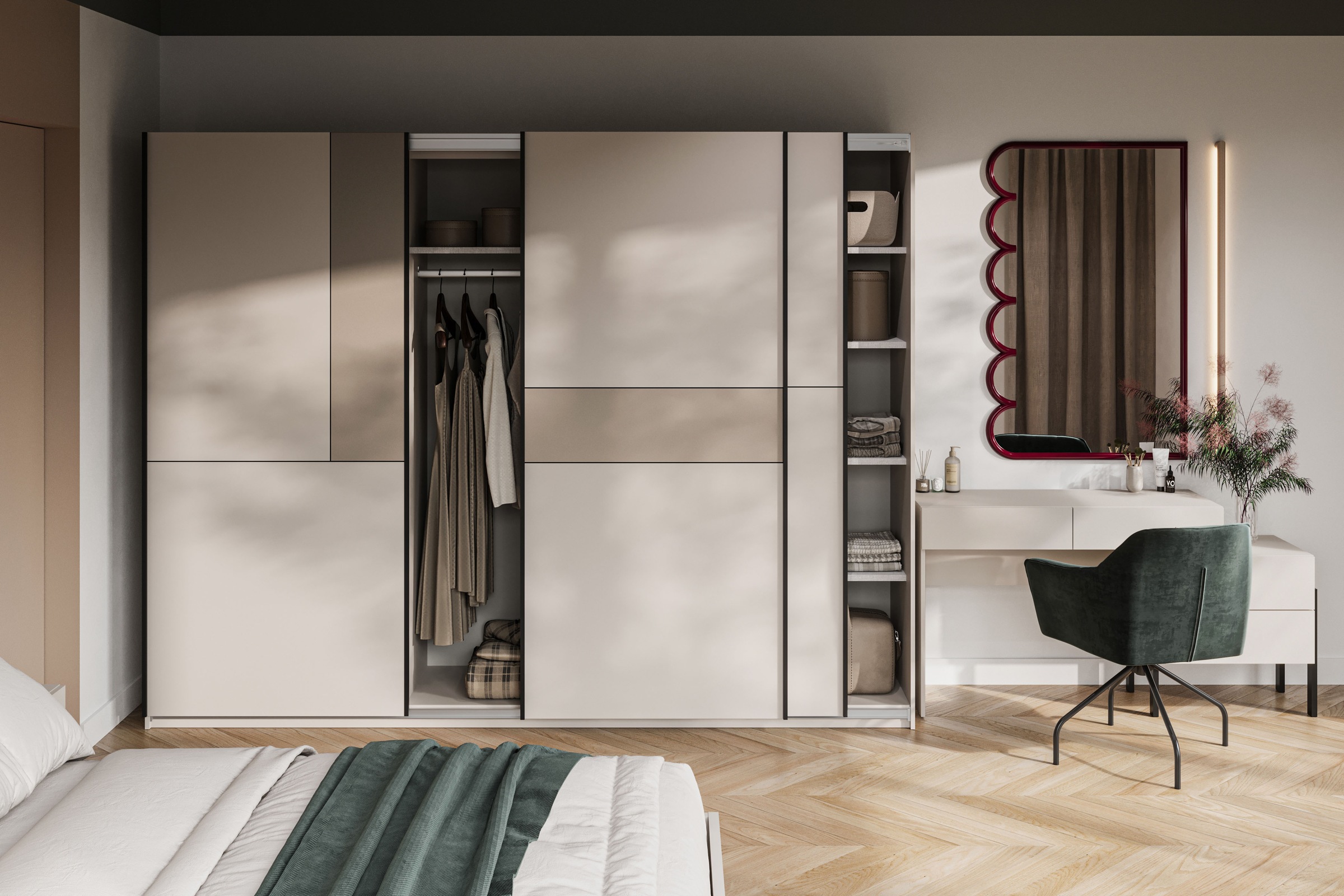Home affaire Schiebetürenschrank »Cube Garderobenschrank incl.kompletter Innenausstattung«, Moderner Kleiderschrank, Schiebetürenschrank, Garderobe
