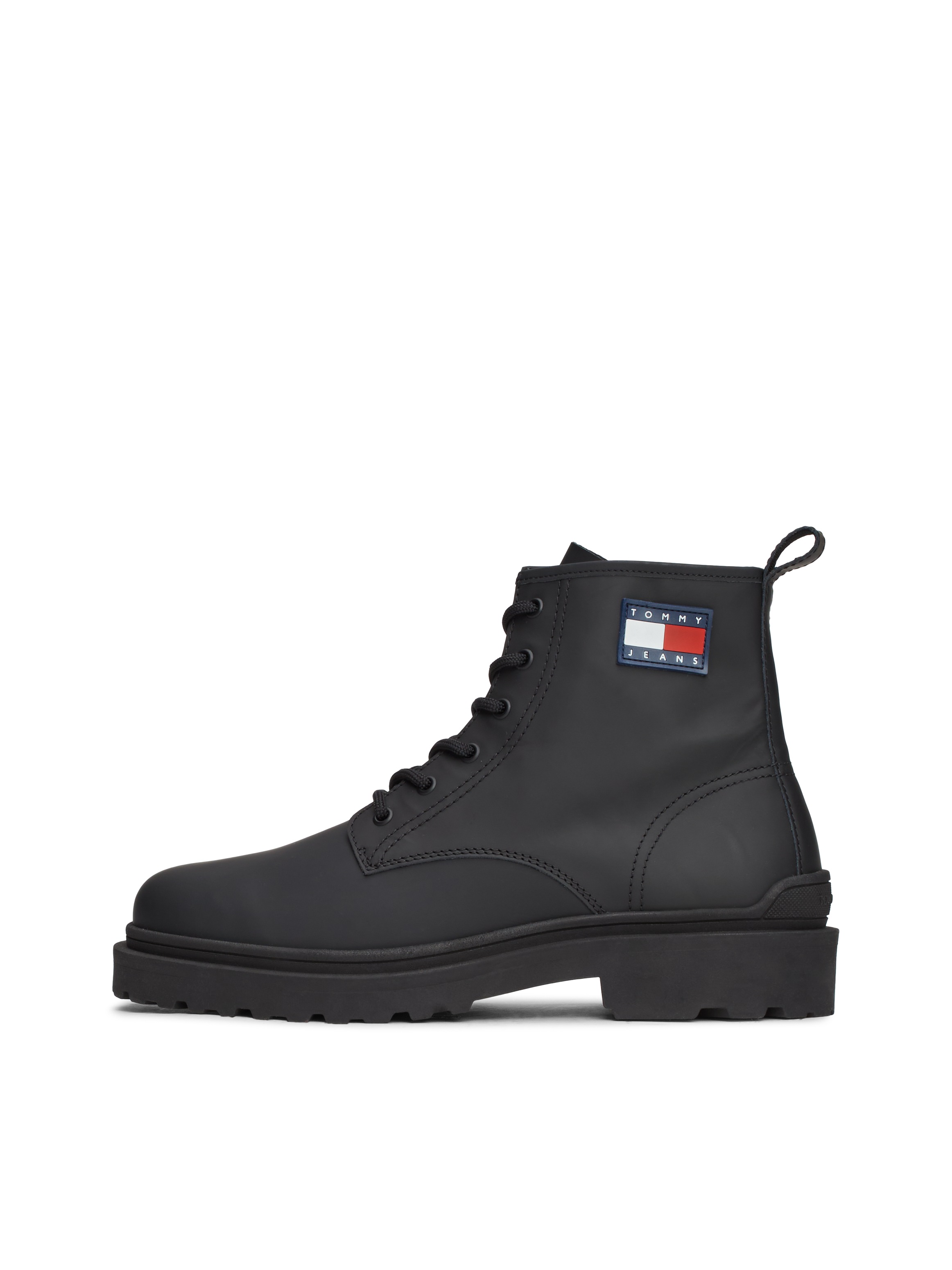 Tommy Jeans Schnürboots »TJM LEATHER LACE UP BOOT«, Blockabsatz, Schnürstiefelette mit seitlicher Logoflag