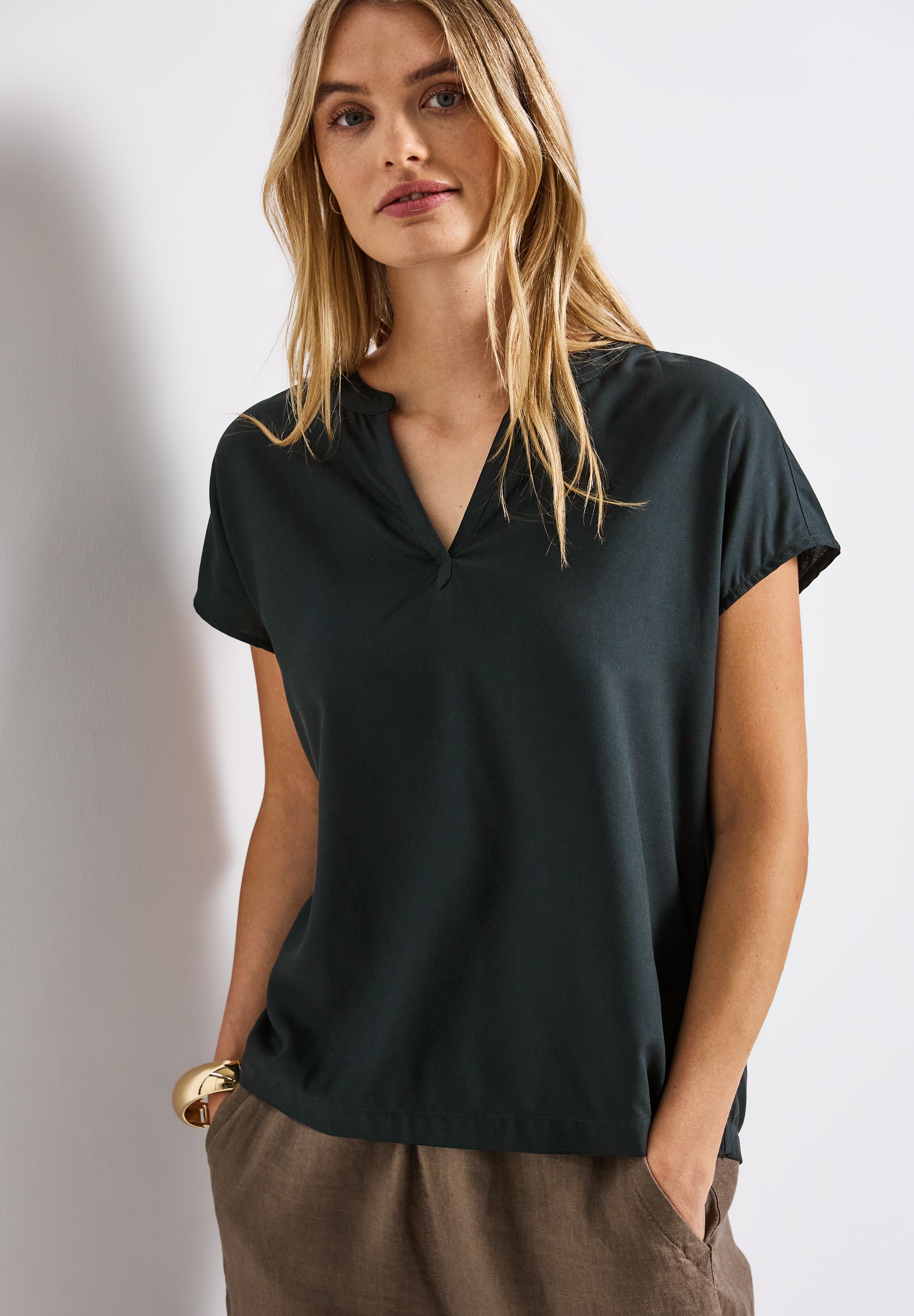 STREET ONE Kurzarmbluse Split Neck