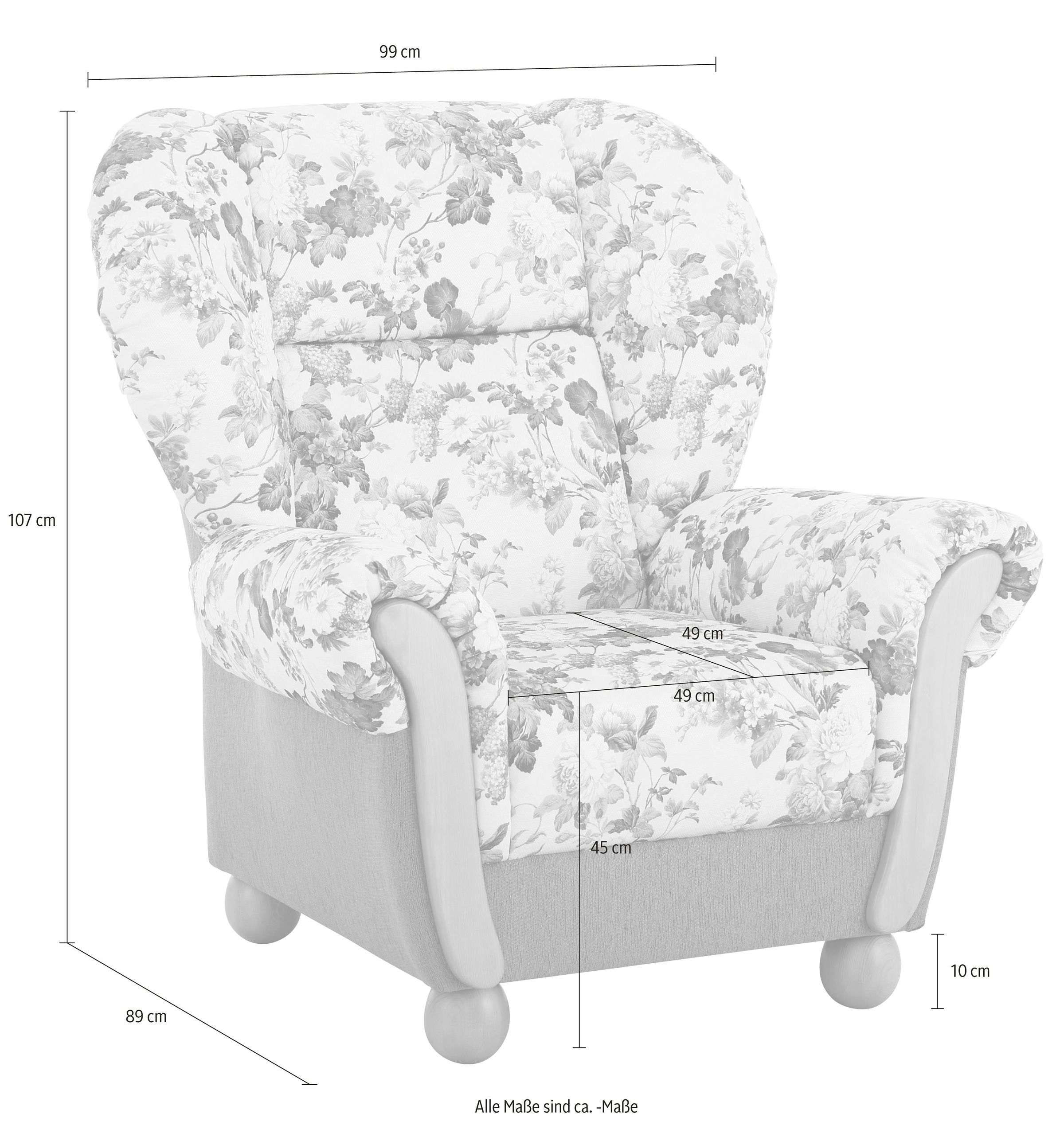 Home affaire Sessel "Milano, bequemer Ohrensessel im Landhaus-Stil, Breite 99cm" Hochlehnsessel