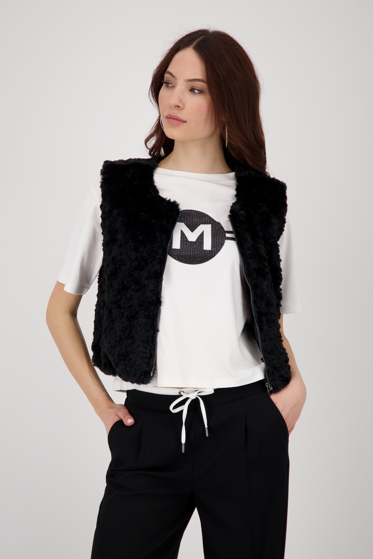 Monari Fellimitatweste »Weste fake fur« Mit Rundhalsausschnitt