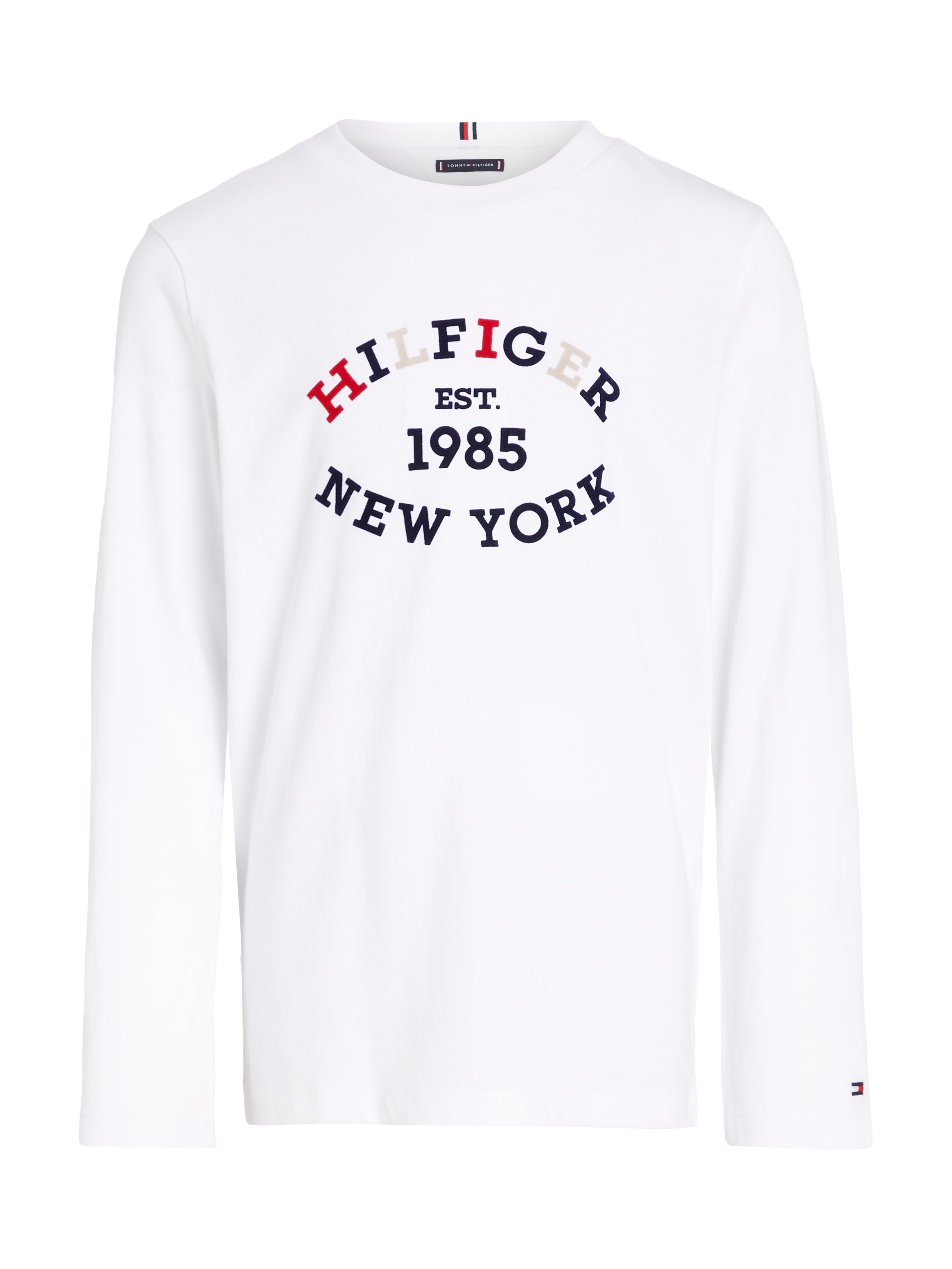 Tommy Hilfiger Langarmshirt »MONOTYPE FLOCK REGULAR TEE LS«, Kinder bis 16 Jahre mit Logoschriftzug