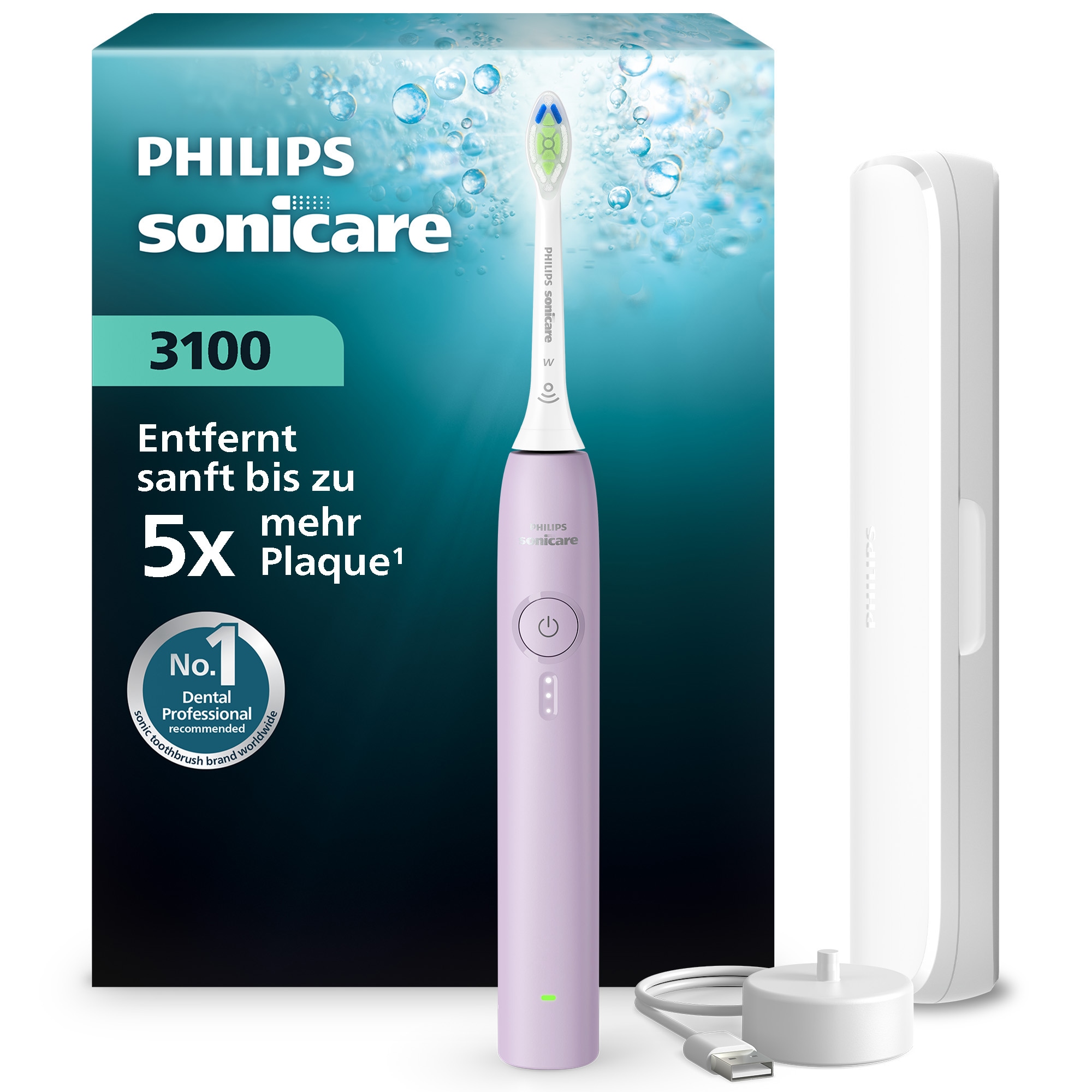 Philips Sonicare Elektrische Zahnbürste "Series 3100" mit Drucksensor, 3 Intensitätsstufen, inkl. Reiseetui und Ladegerät