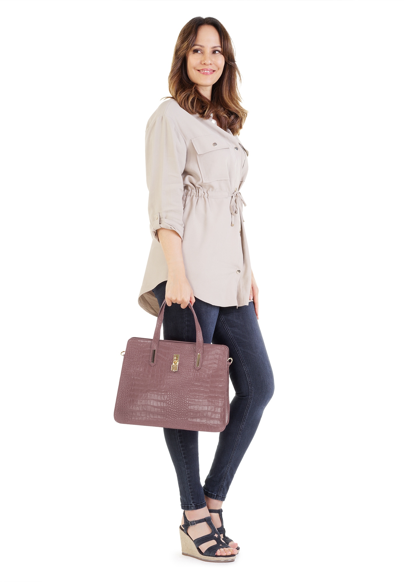 Cluty Henkeltasche, echt Leder, Made in Italy