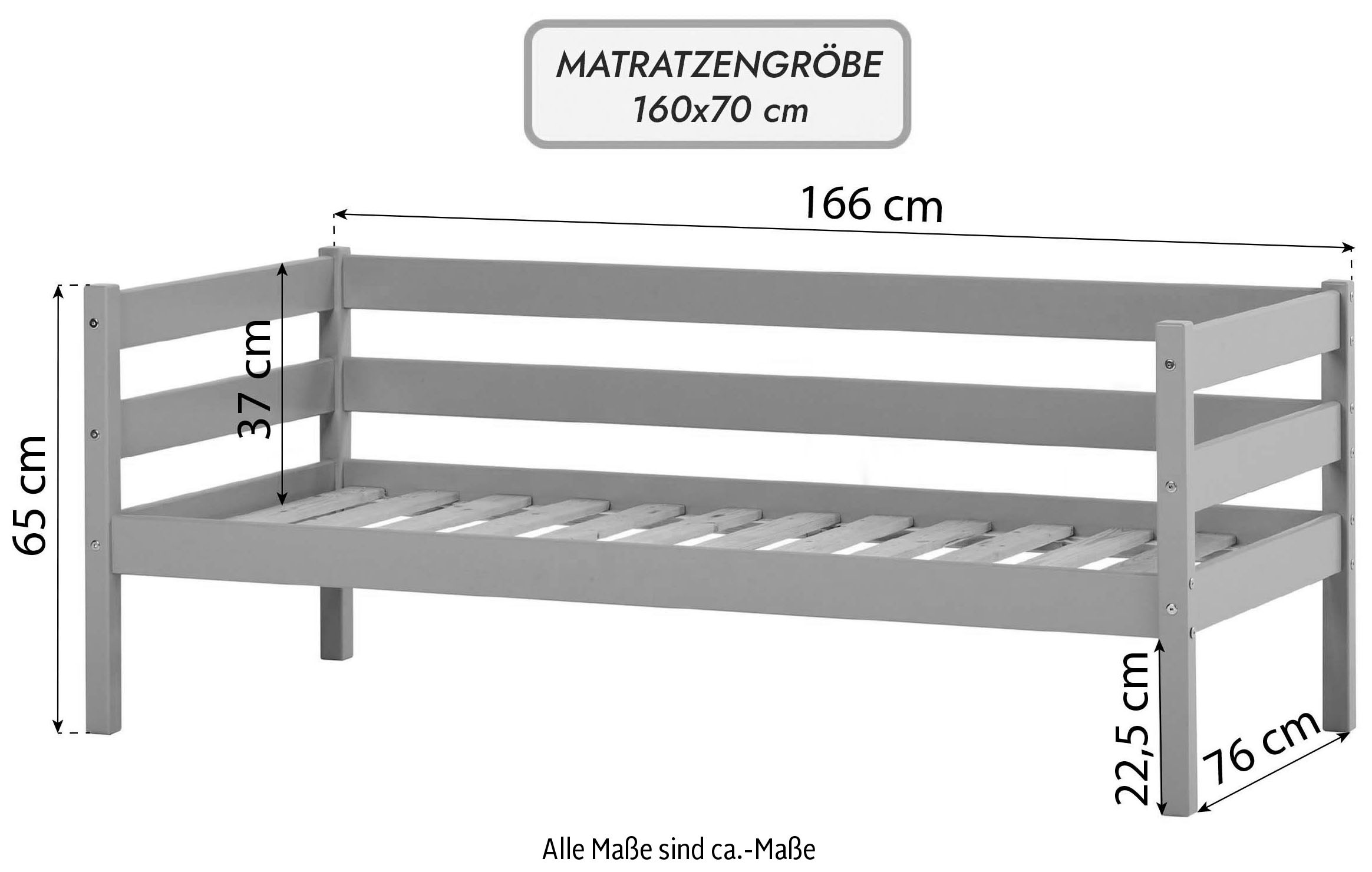 Hoppekids Einzelbett »ECO Comfort Kinderbett, Kiefer Massivholz, Jugendbett inkl. Rollrost«, 70x160 cm, wahlweise in verschieden Farben/ Matratze/ Absturzsicherung