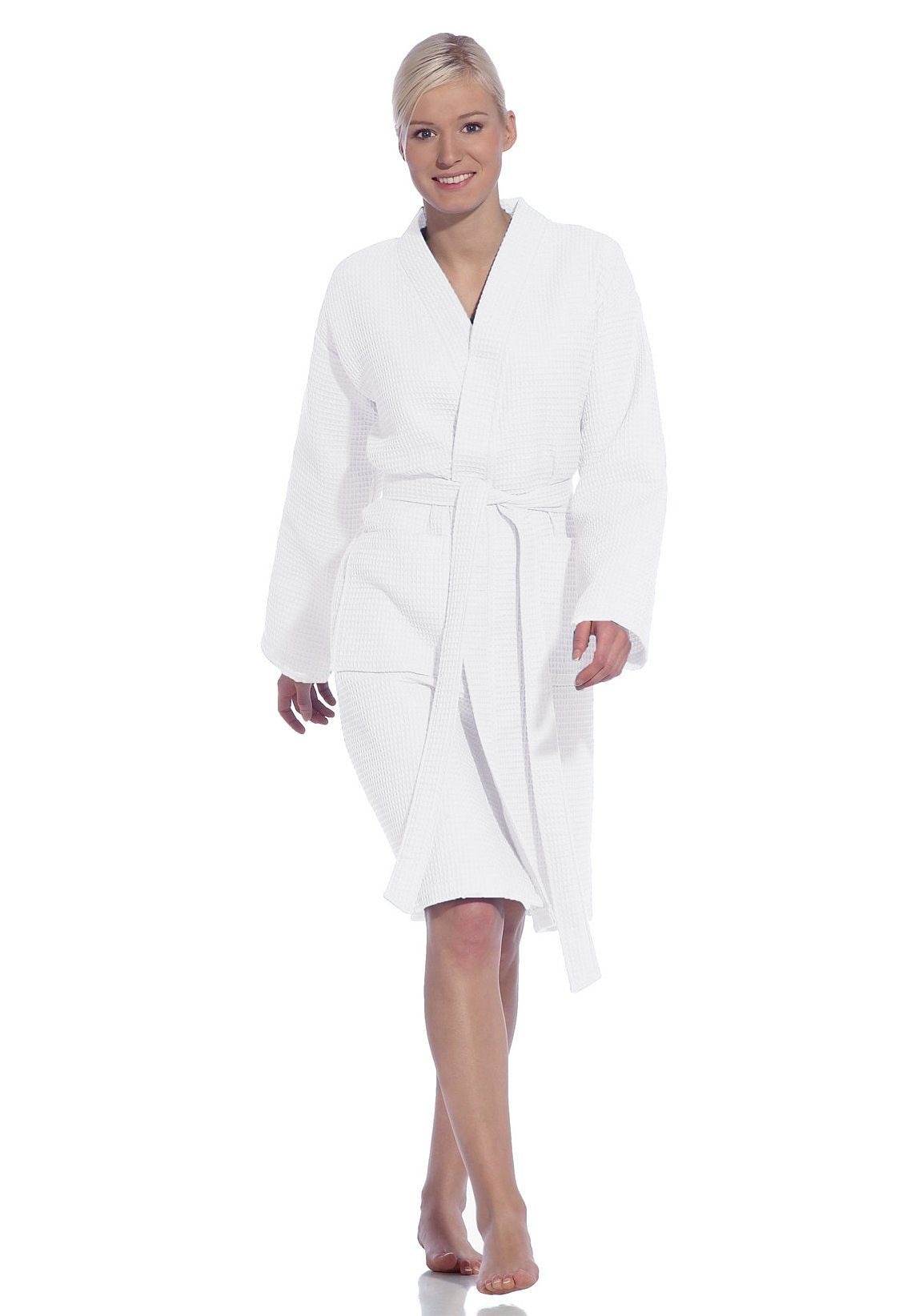 Vossen Unisex-Bademantel »Rom, ideal für Sauna & Spa, Hotelbademantel, Morgenmantel«, (1 St.), für Damen & Herren, Waffelpiqué-Struktur, in leichter Qualität