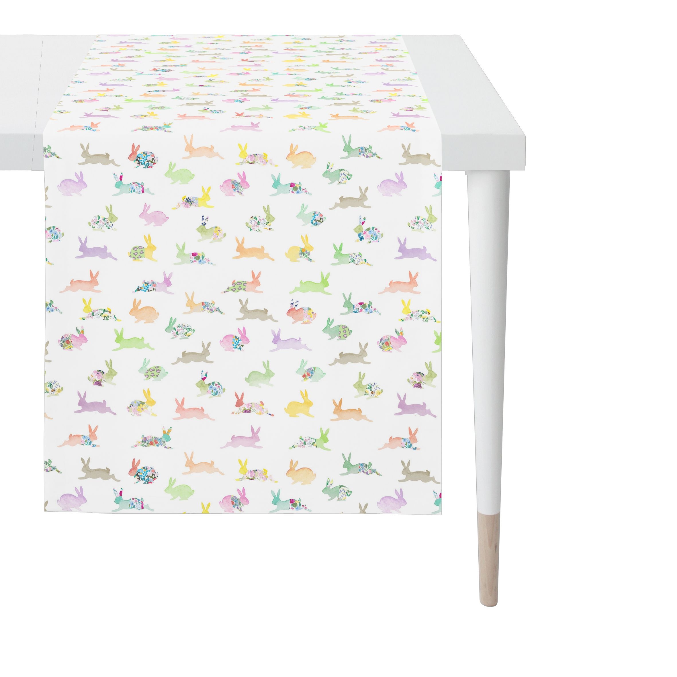 APELT Tischläufer "3101" aquarellierte Häschen als buntes All-over
