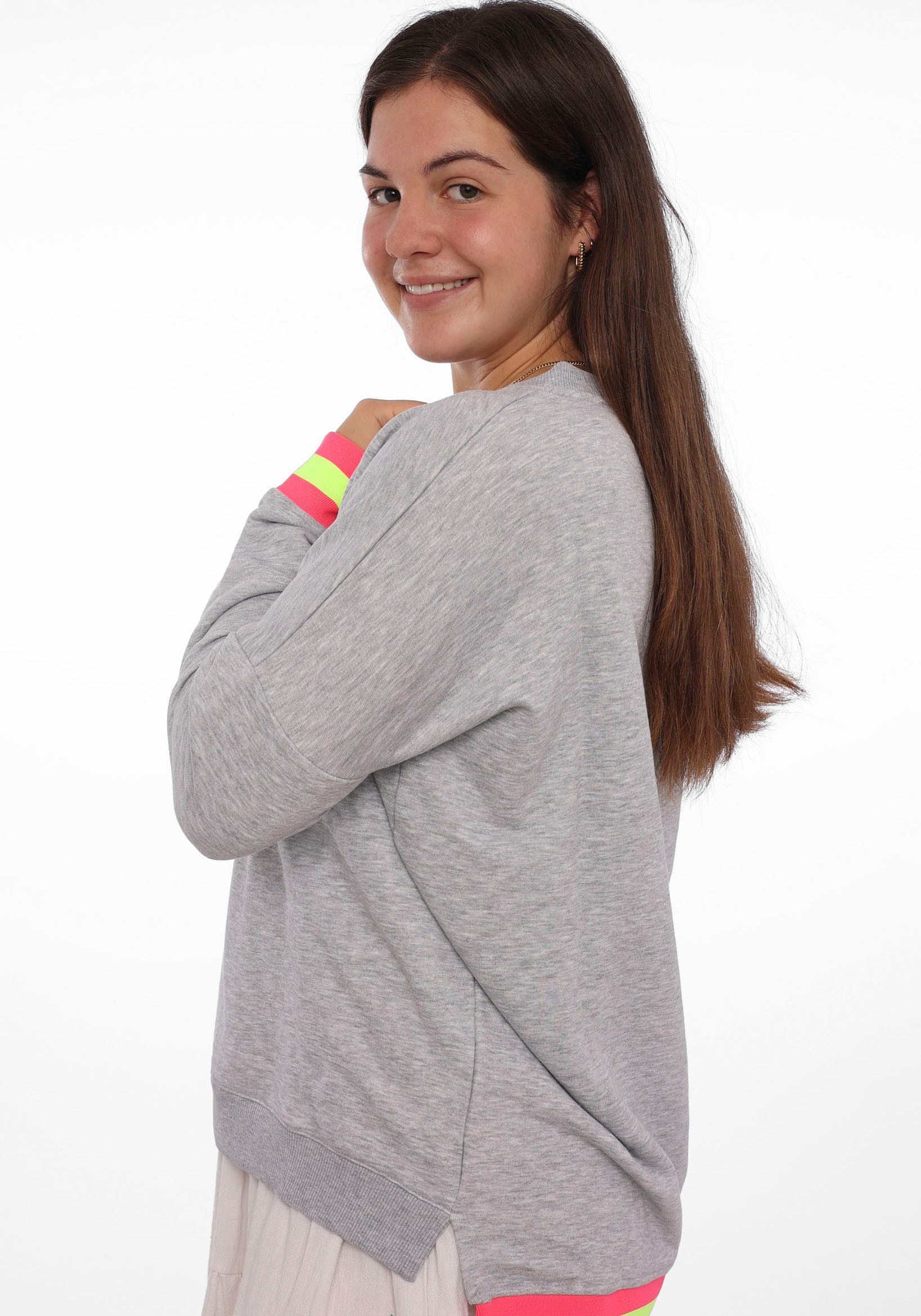 Zwillingsherz Sweatshirt, mit aufgesticktem Smiley und "Good Mood"-Schriftzug