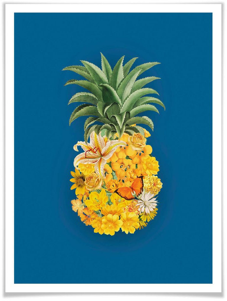 Wall-Art Poster »Ananas Blume Blau«, Blumen, (Set, 1 St.), Poster ohne ...