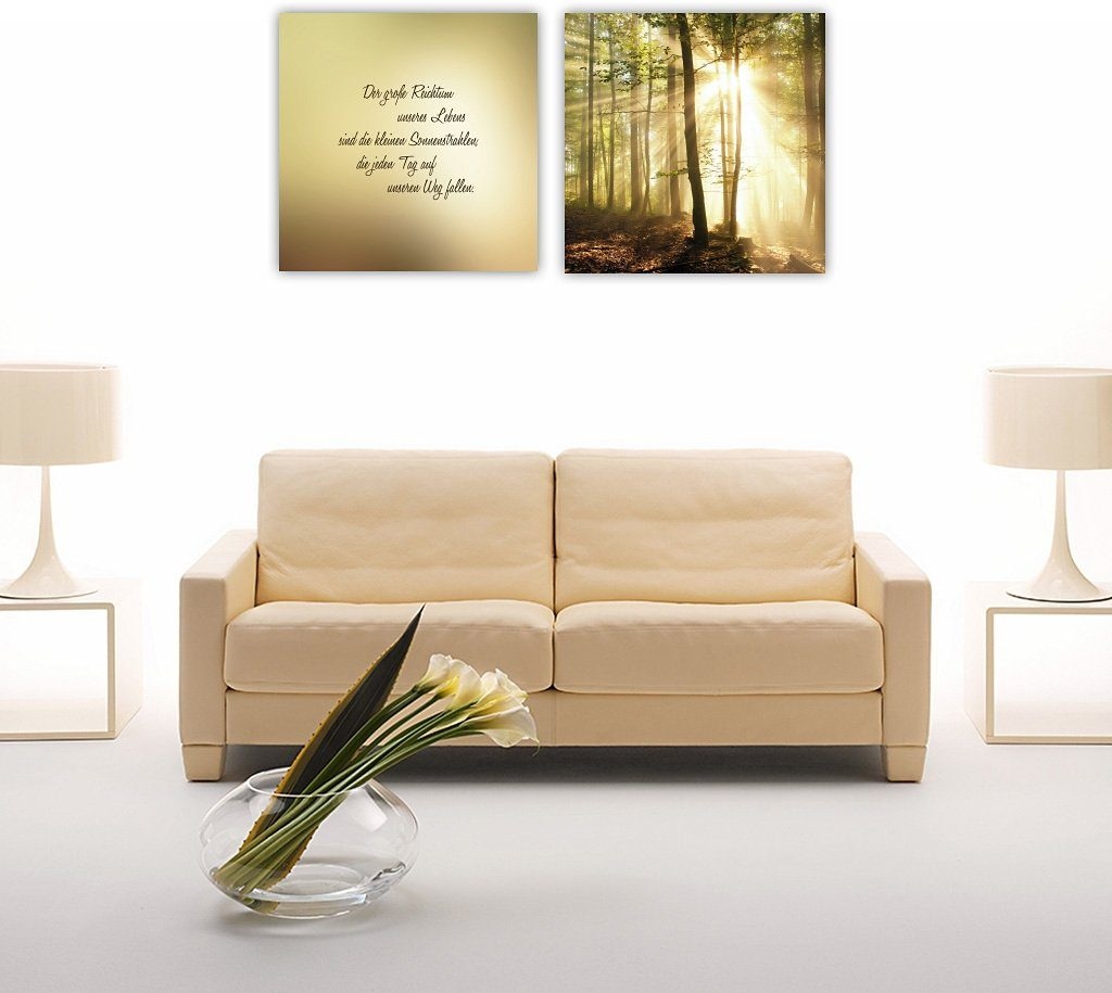Home affaire Leinwandbild »Der grosse Reichtum unseres Lebens sind…«, (Set), Premium Leinwandstoff, Handarbeit aus Deutschland, Sonnenuntergang