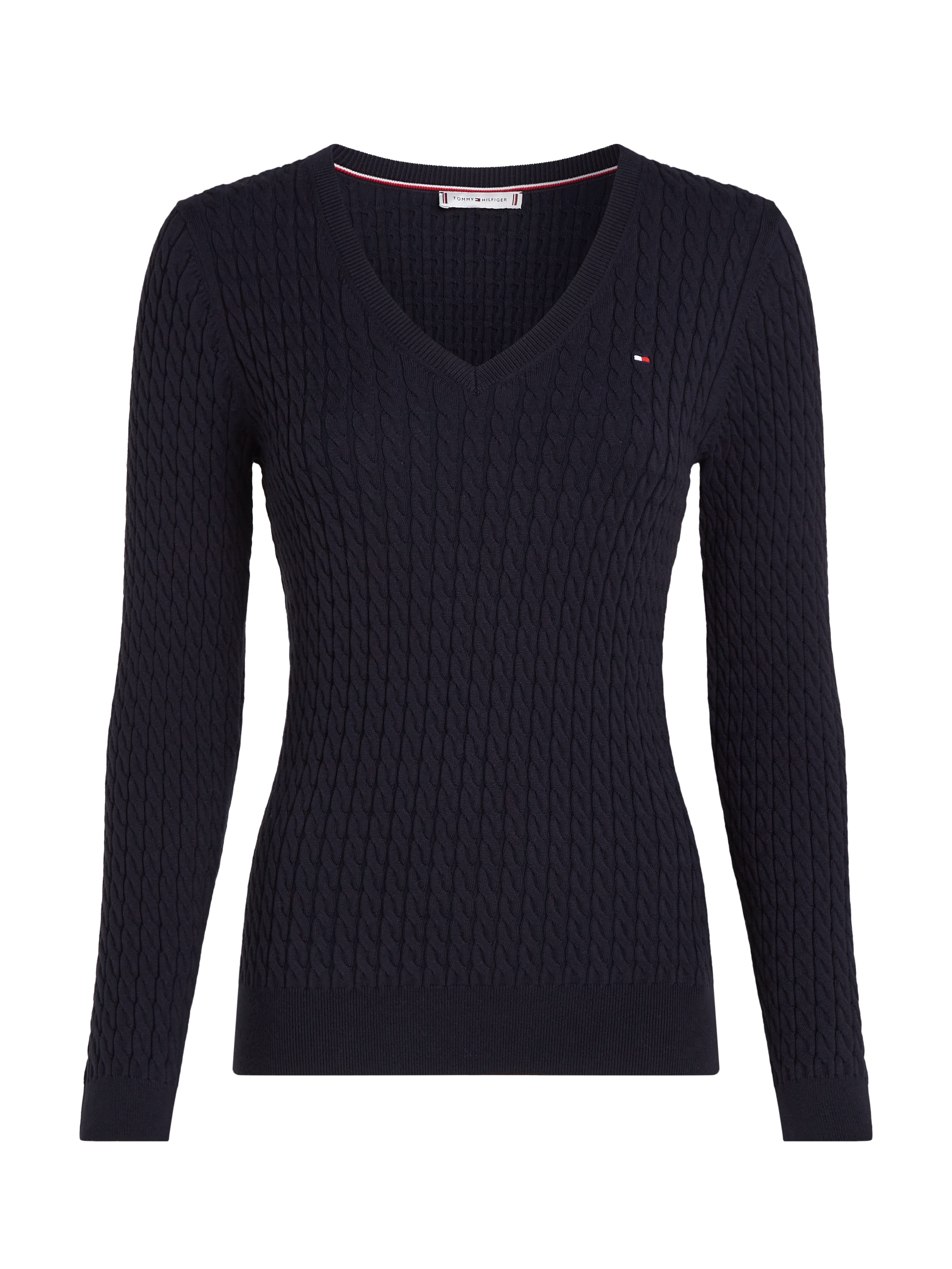 Tommy Hilfiger Strickpullover »CO CABLE V-NK SWEATER«, mit Zopfmuster