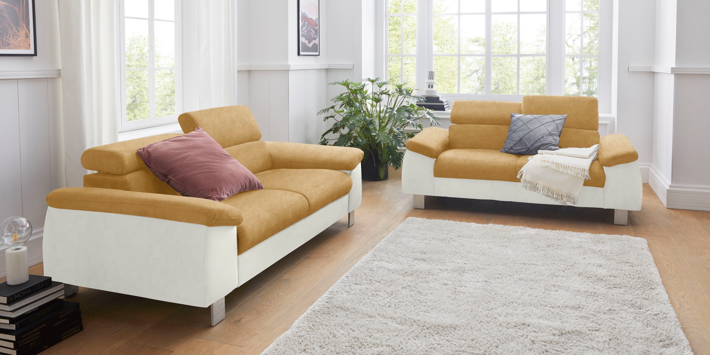 COTTA Polstergarnitur »Komaris«, (Set), Set bestehend aus: 3-Sitzer mit Kopfteilverstellung & Hocker