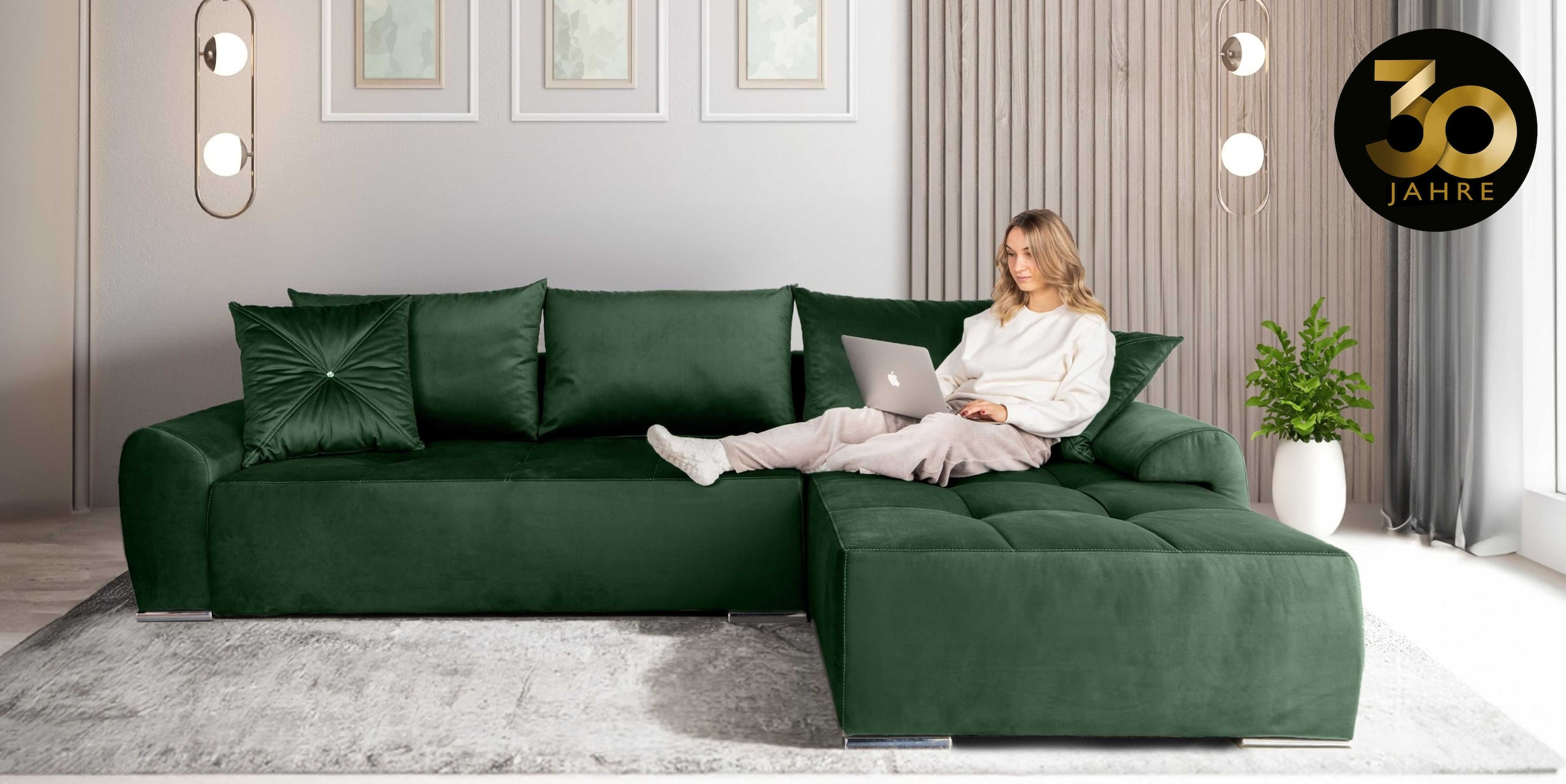 COLLECTION AB Ecksofa »Bilbao L-Form«, inkl. Bettfunktion und Bettkasten, Zierkissen mit Strassstein