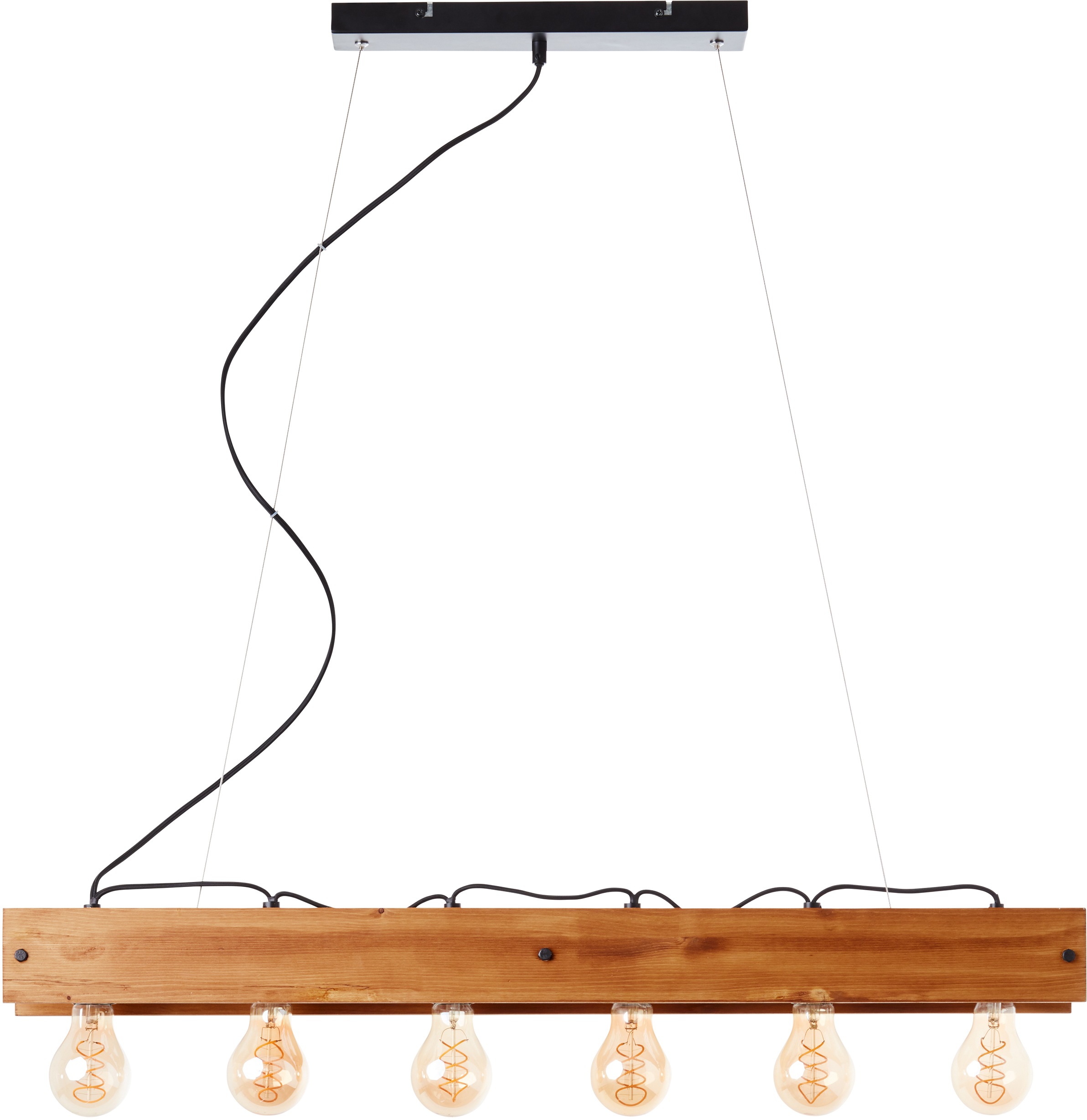 Brilliant Pendelleuchte »Calandra«, 6 flammig, Leuchtmittel E27 | ohne Leuchtmittel, 150 cm Höhe, 90 cm Breite, 6 x E27, Metall/Holz, schwarz/holz