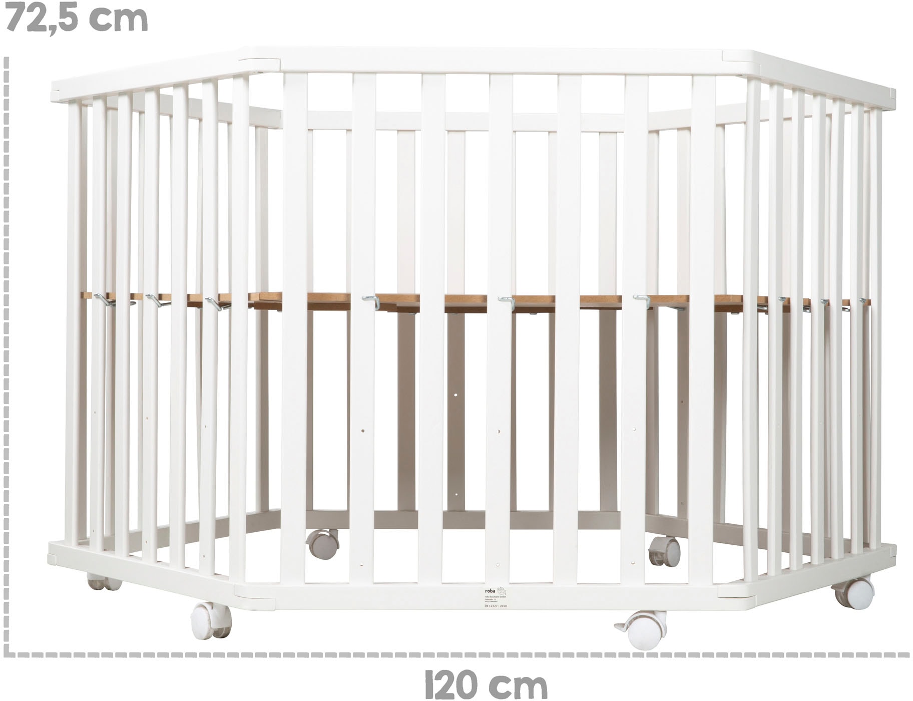 roba® Laufgitter »Jumbotwins, 6-eckig, natur«, bis 15 kg, mit Stoffeinlage und Nestchen; Rollen, höhenverstellbar