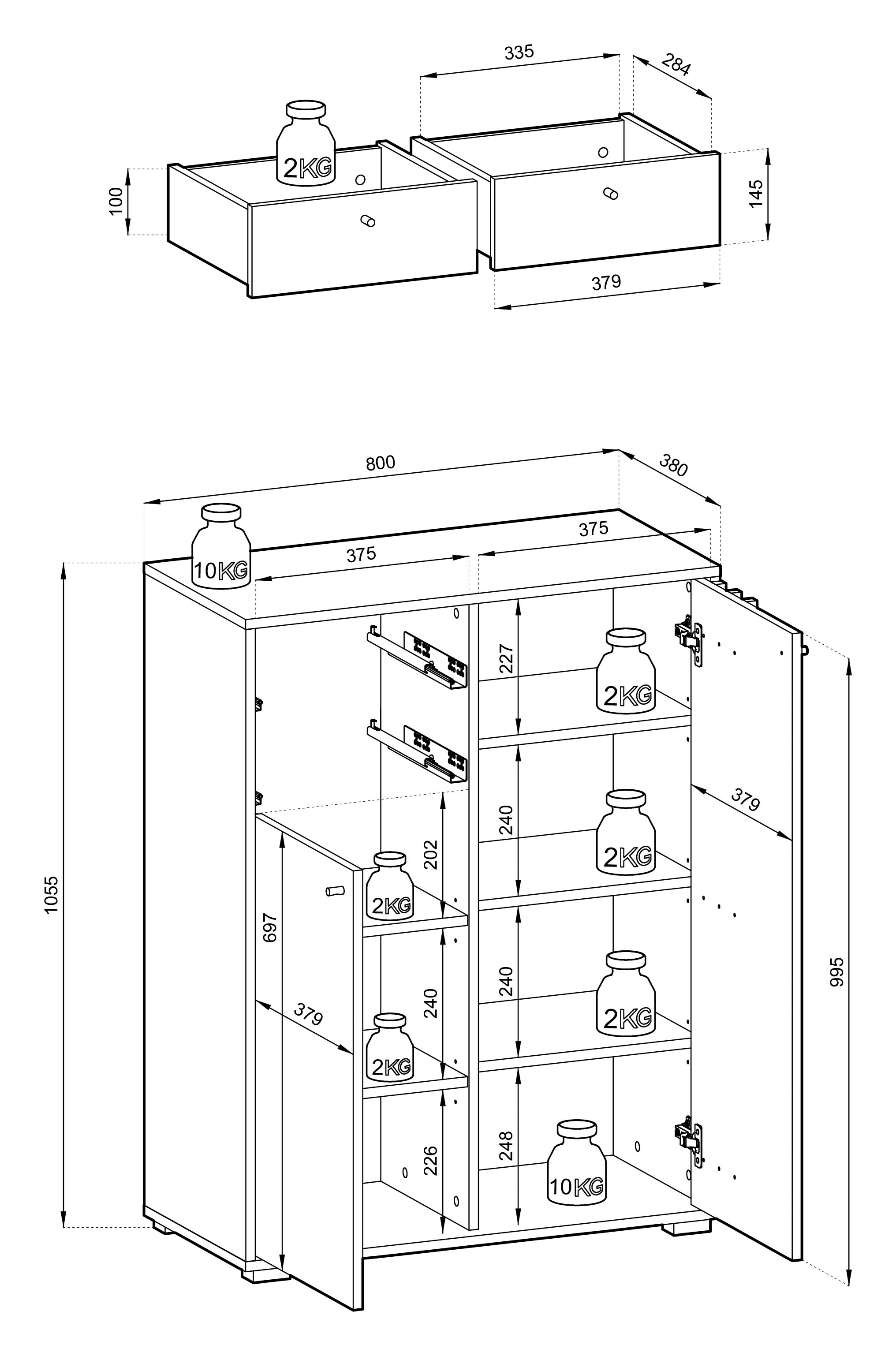 HBZ Schuhschrank »Volano in schwarz, BxHxT 80x106x38 cm«, (1 St.), Mit 2 Türen, 2 Schubkästen, 5 Einlegeböden