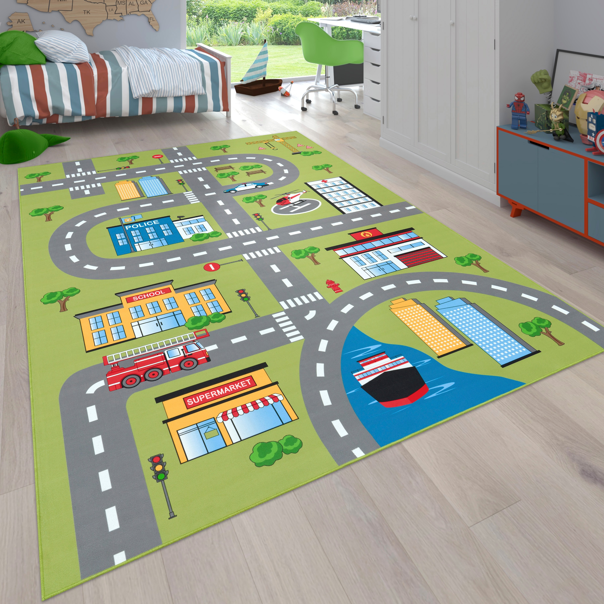 Paco Home Kinderteppich »Bino 570«, rechteckig, Kurzflor, Strassen-Spiel-Teppich, Kinderzimmer