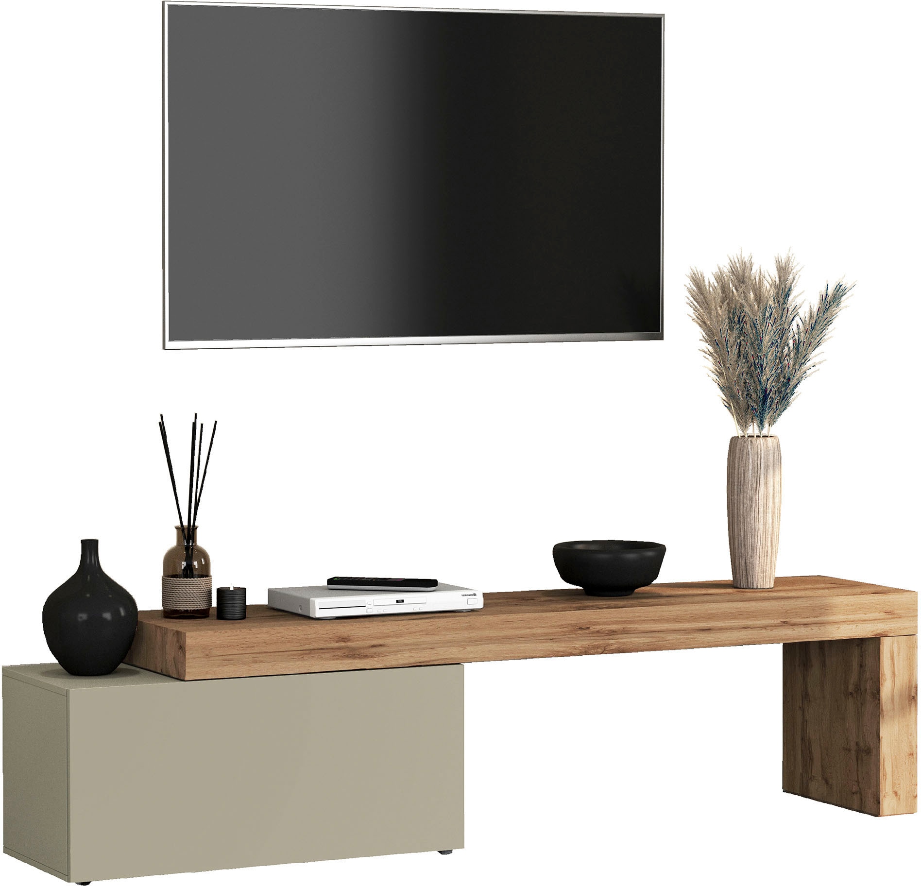 INOSIGN Lowboard »Chronos TV-Board, TV-Schrank«, (1 St., Breite verstellbar von 180 bis 260 cm), Breite 220 cm TV-Board,Lowboard,1 Klappe und ein L-Förmiger Aufsatz