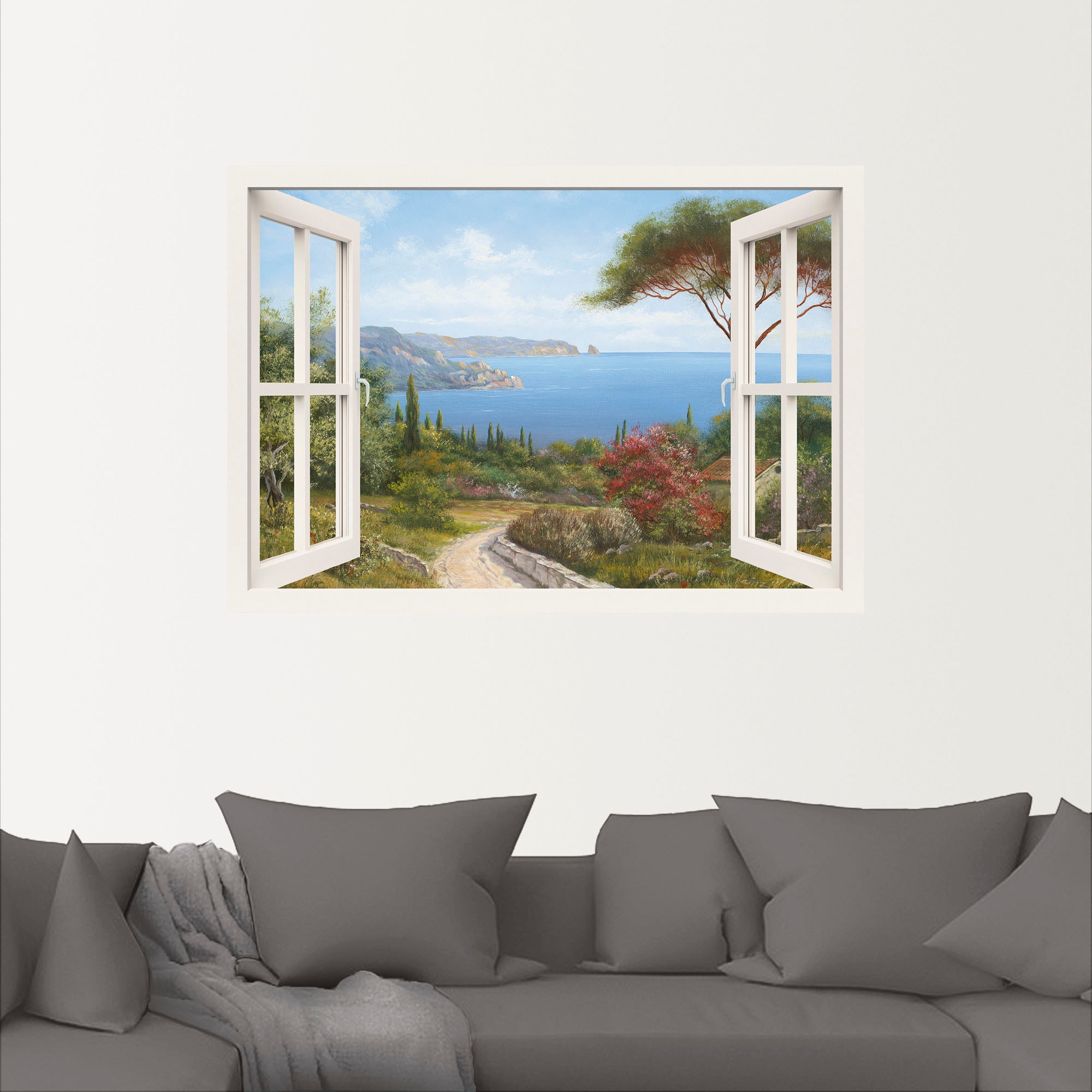 Artland Wandbild »Fensterblick - Haus am Meer I«, Fensterblick, (1 St.), als Leinwandbild, Poster, Wandaufkleber in verschied. Grössen