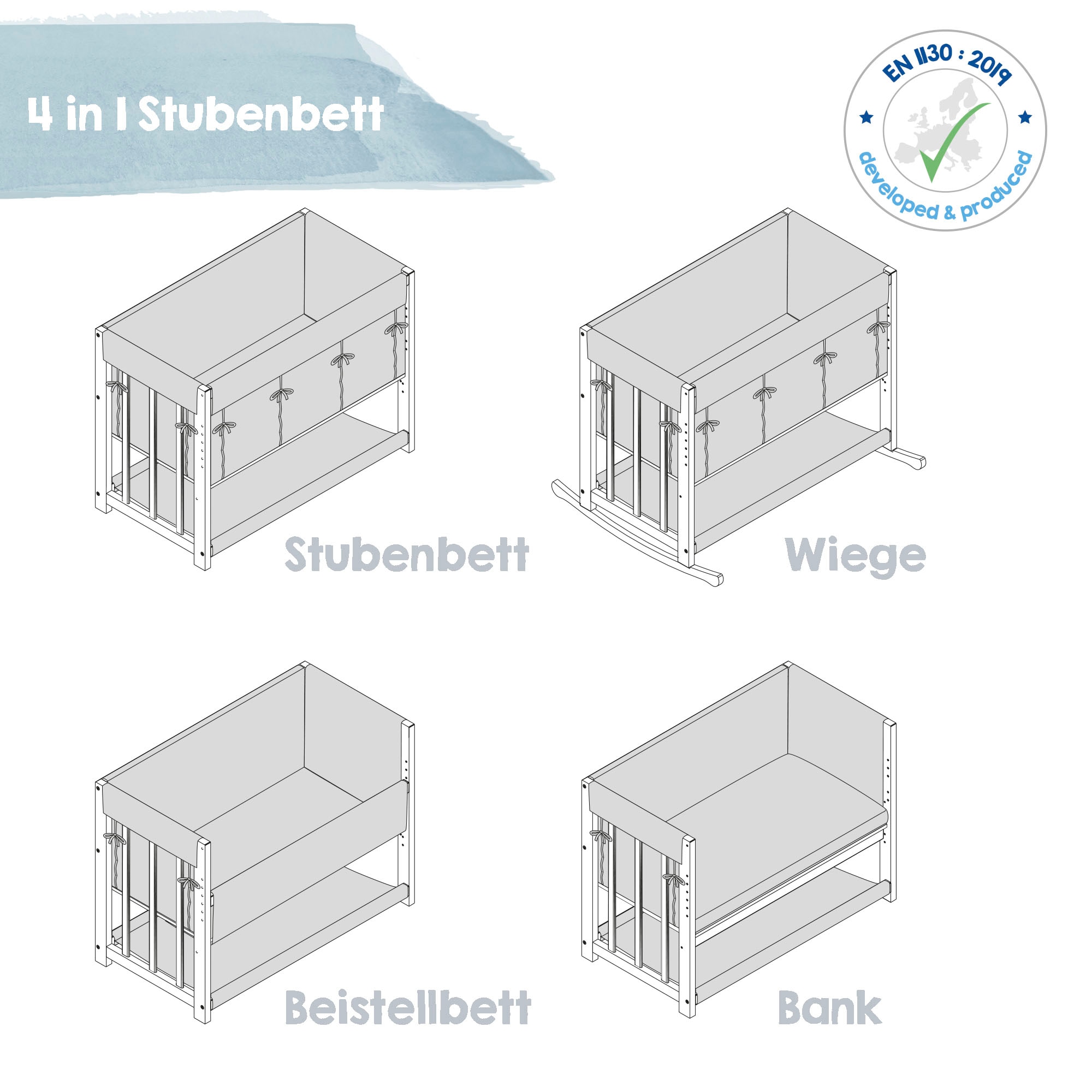 roba® Stubenbett »4 in 1, Indibär, weiss«, zu Wiege, Elternbett oder Bank umbaubar