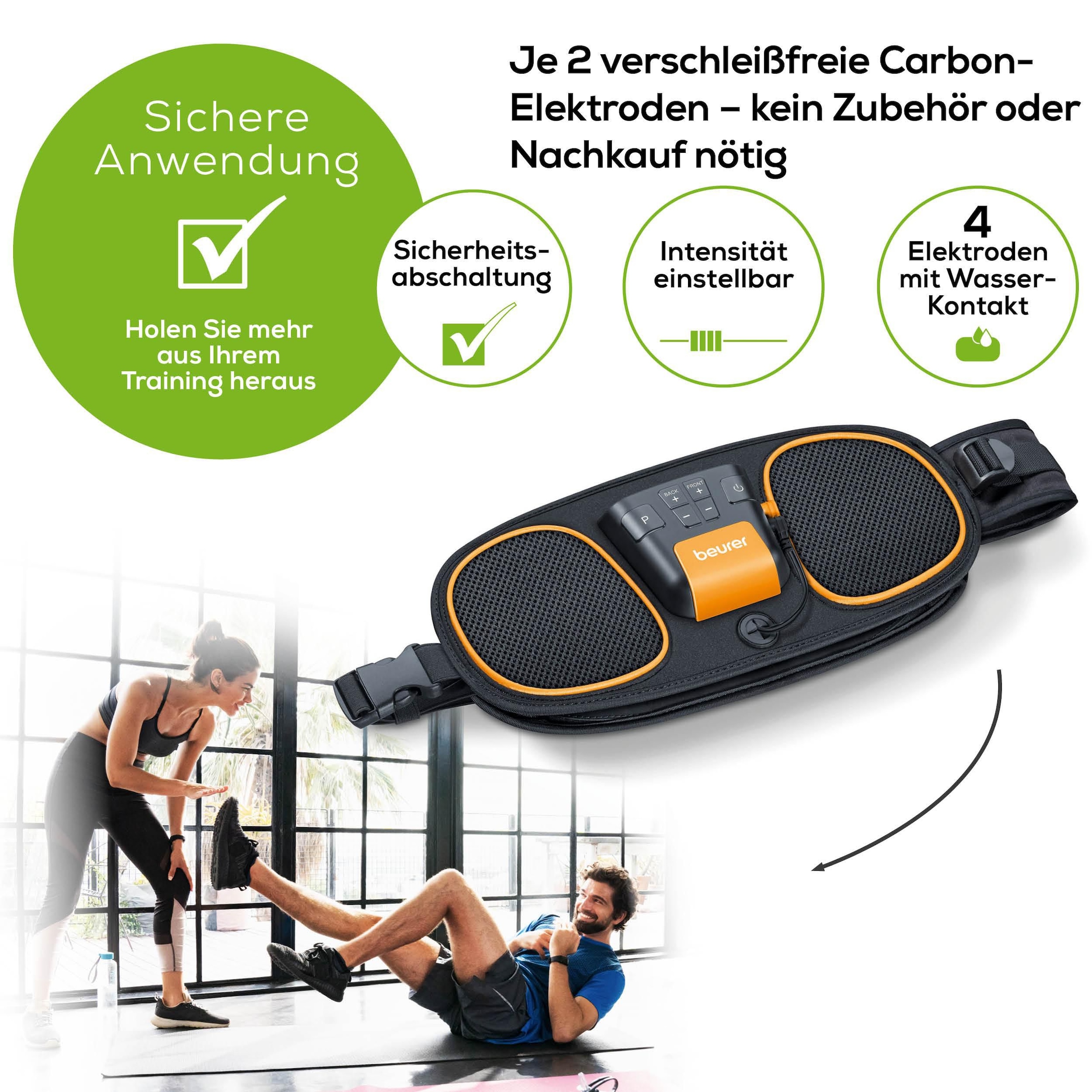 BEURER TENS-EMS-Gerät »EM 39 Muskelgürtel für Bauch- und Rücken, 4 Elektroden«, (2 tlg.), Stimulation von zentralen Bauchmuskeln und unterer Rückenmuskulatur