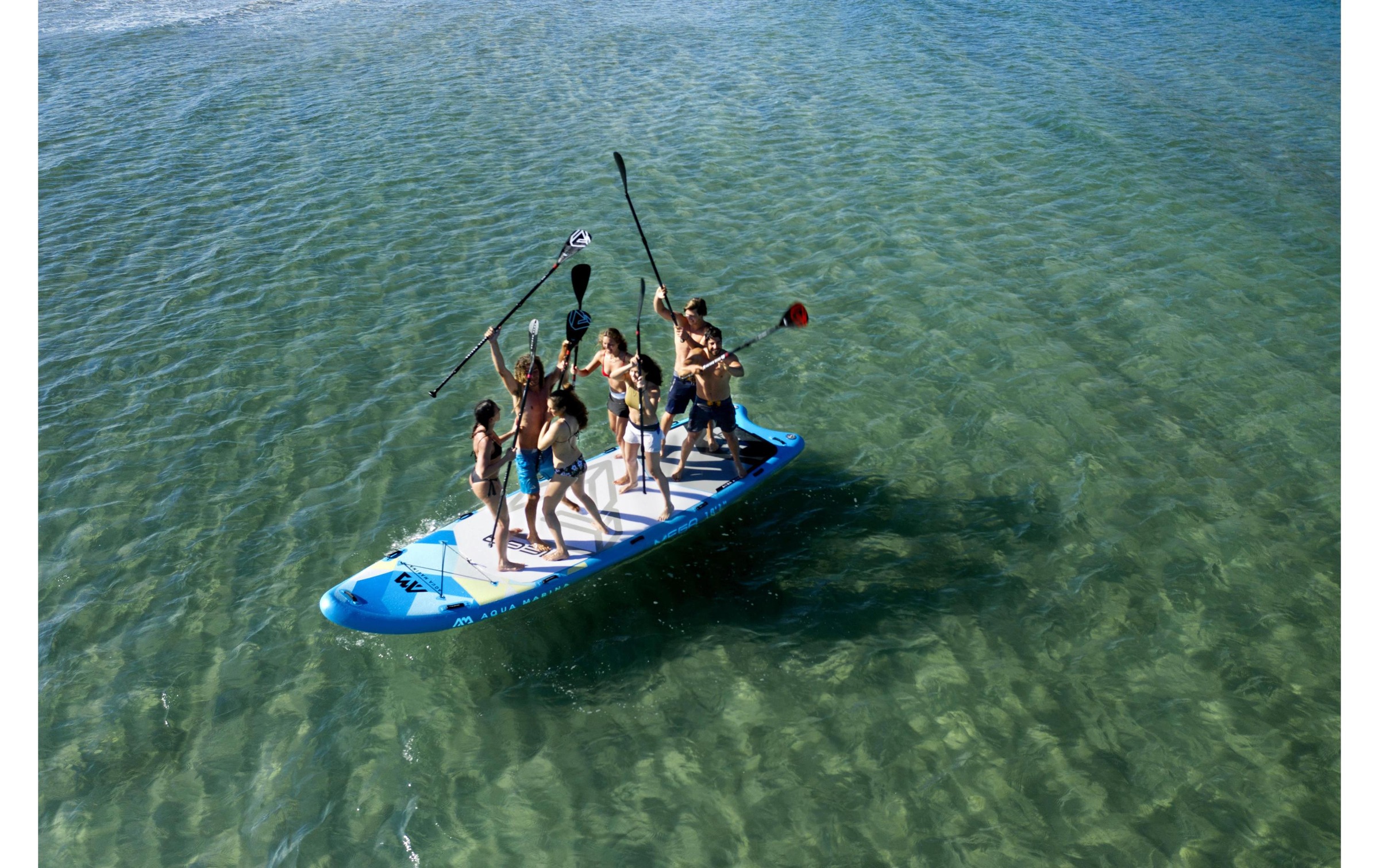 Aqua Marina SUP-Board »Group iSUP Mega«, Set inklusive: Transporttasche, 2x Doppelhub-Druckpumpe, 5x Finnen