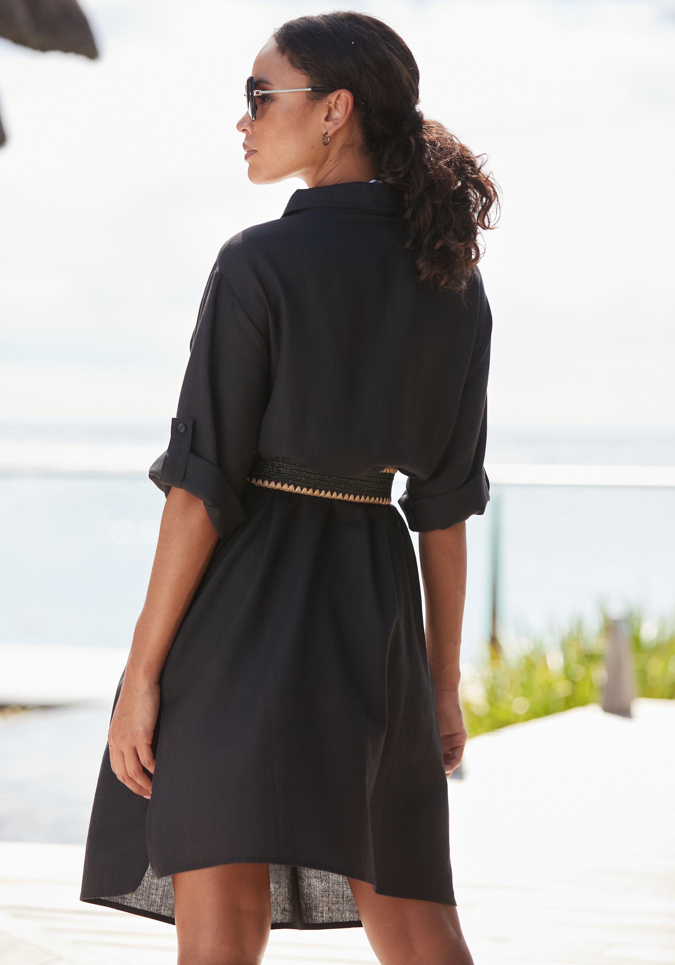LASCANA Longbluse, aus leichter Webware mit Leinenanteil, luftiges Blusenkleid