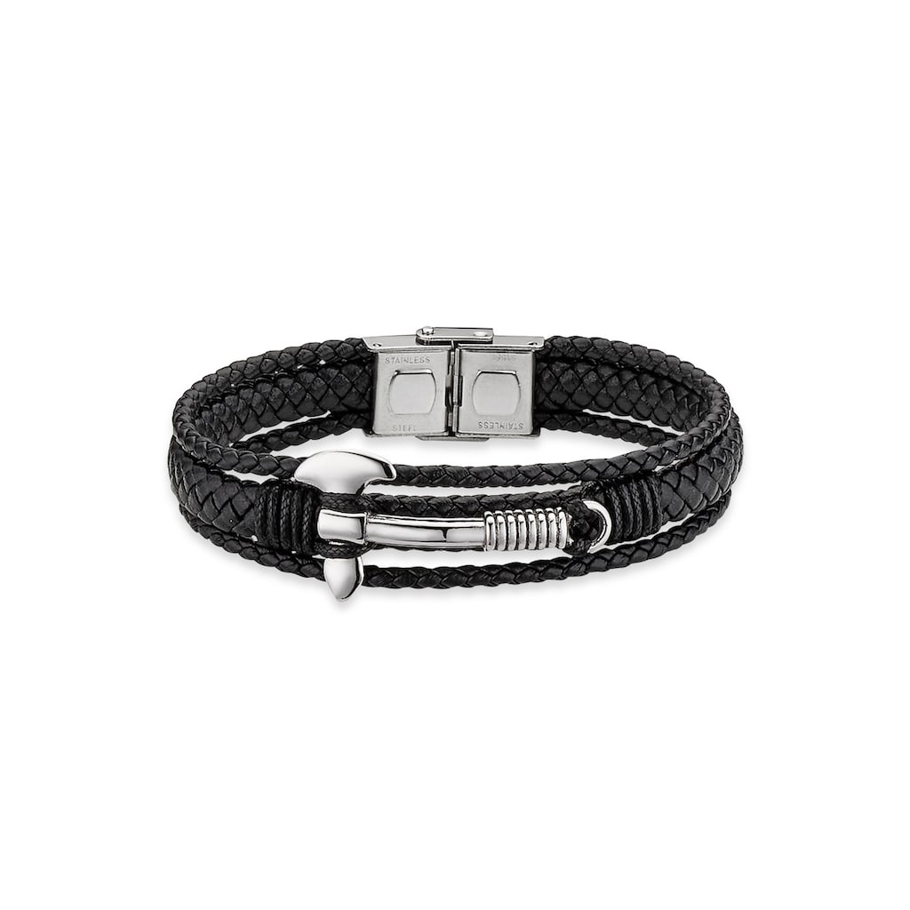 Bruno Banani Lederarmband »Schmuck Geschenk, Armkette Axt Lederband breit Silberfarben«