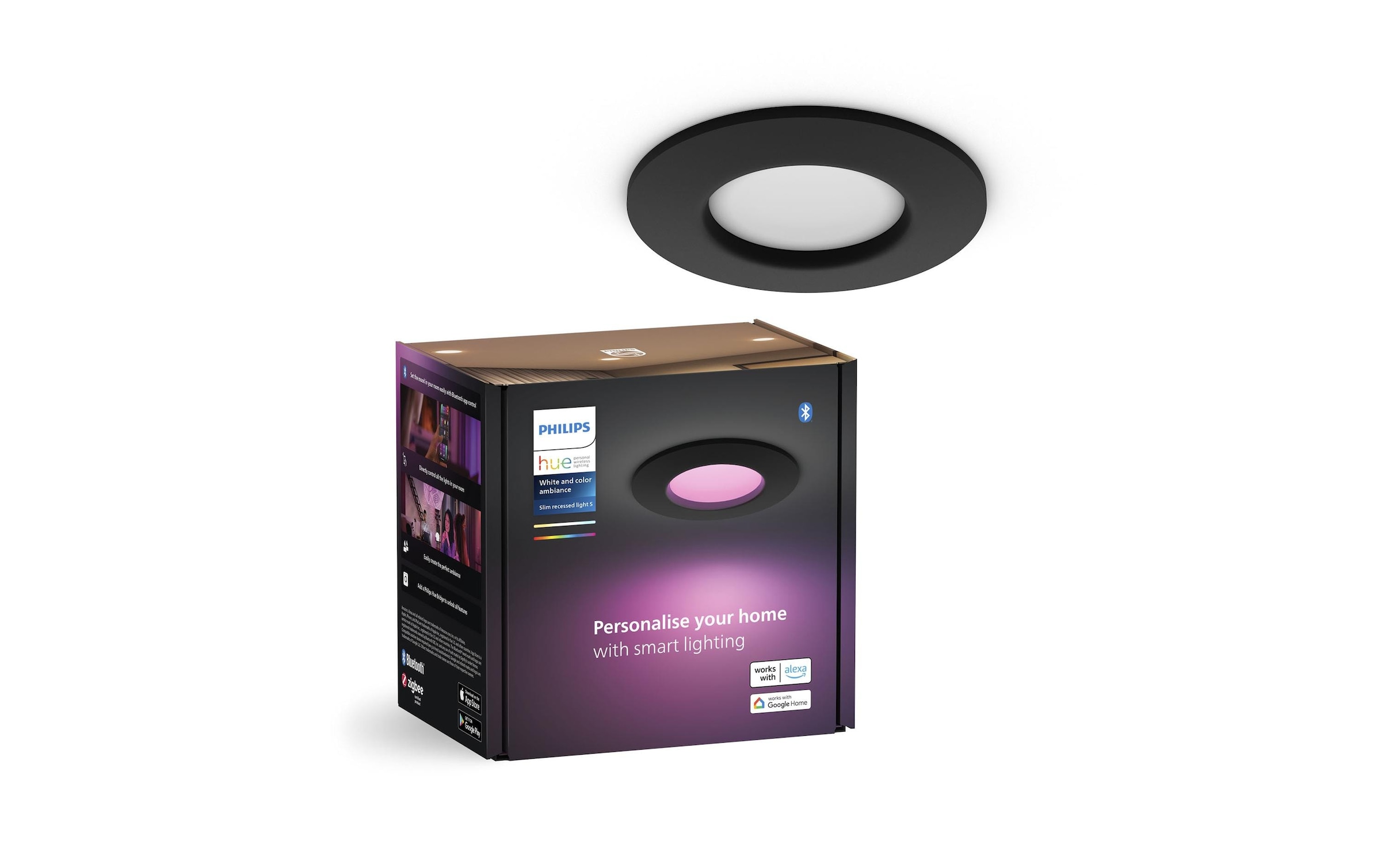 Philips Hue LED Deckenleuchte »White & Color Ambiance Slim Recessed 90 mm schwarz« Neutralweiss RGB Tageslichtweiss Warmweiss