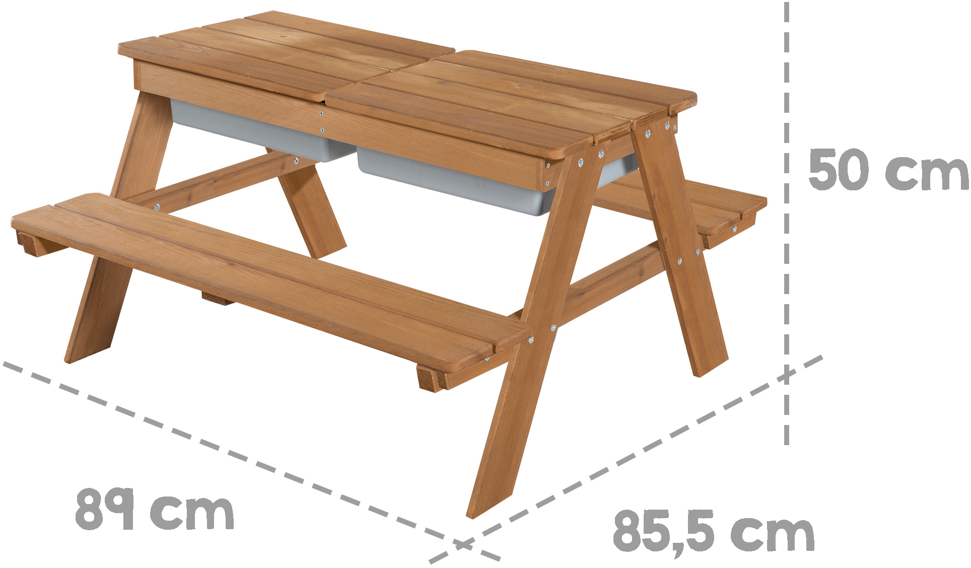 roba® Kindersitzgruppe »Picknick for 4 Outdoor + mit Spielwannen, Teakholz-Optik«, (Set), mit abgerundeten Ecken; inklusive Sitzauflagen Â»Little StarsÂ«