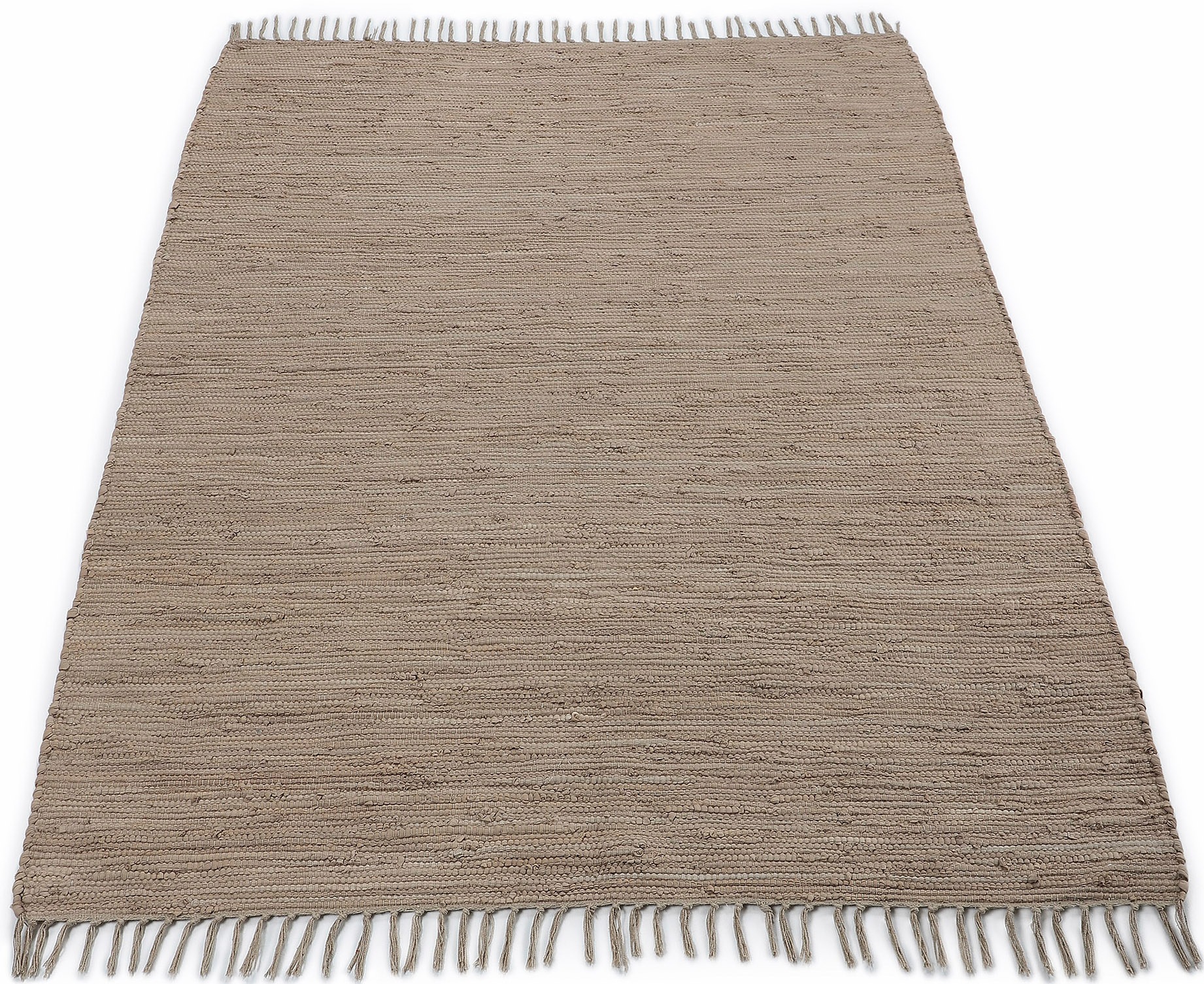 carpetfine Teppich "Kelim Chindi uni, auch als Läufer" rechteckig 5 mm Höhe Wendeteppich, reine Baumwolle, handgewebt, Uni-Farben, mit Fransen