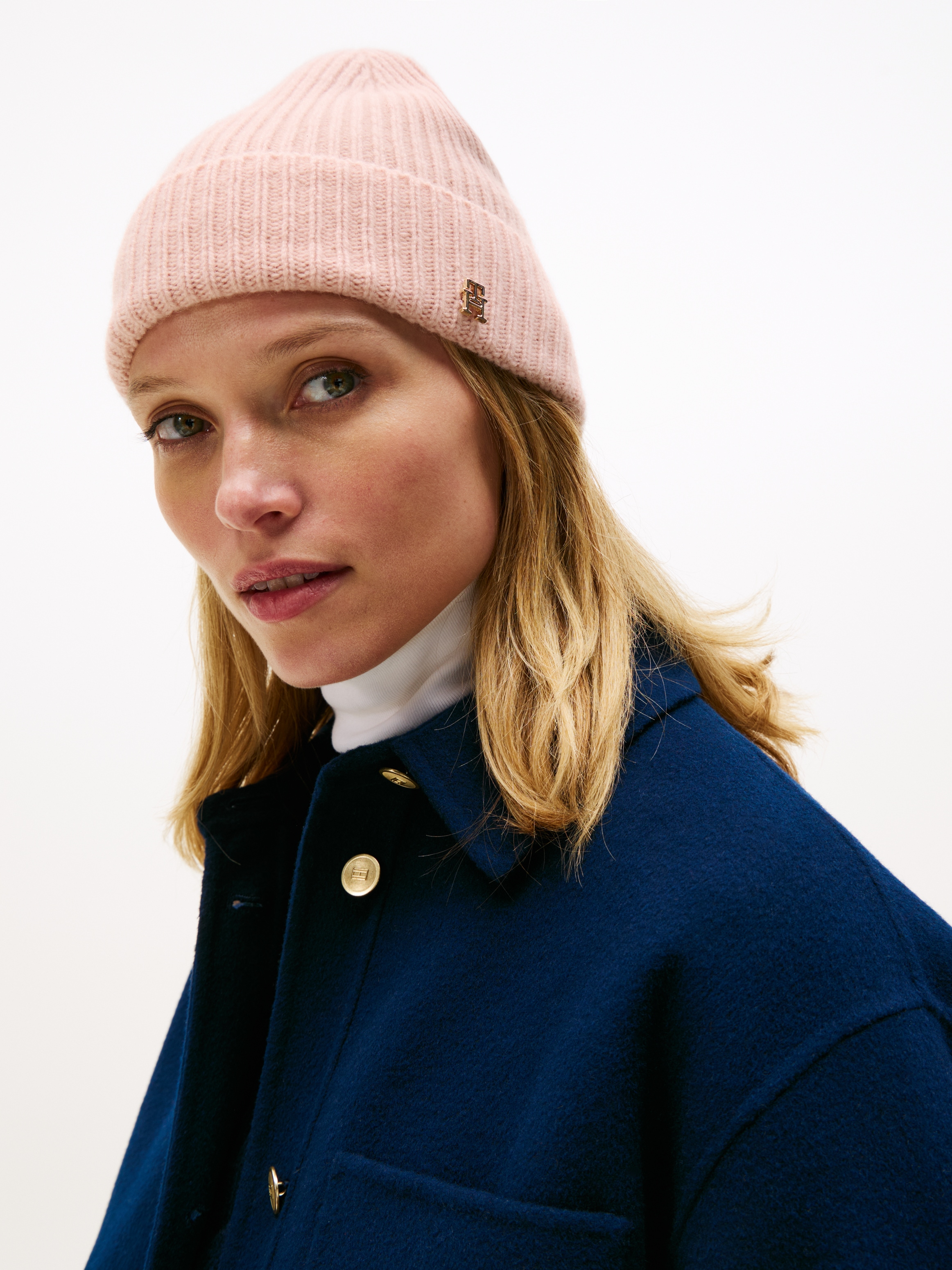 Tommy Hilfiger Beanie »TH CASHMERE«, aus Rippstrick, Umschlag