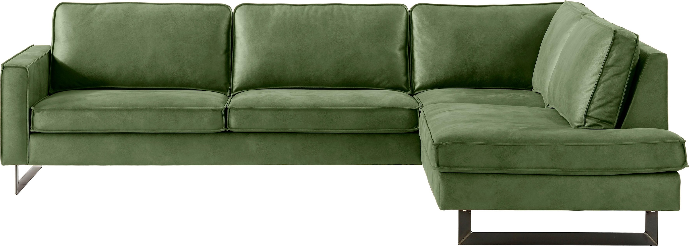 Places of Style Ecksofa »Pinto, 290 cm, Cord, Chenille, Lederoptik, Ottomane links / rechts«, mit Keder, schwarze Metallfüsse, Wellenunterfederung