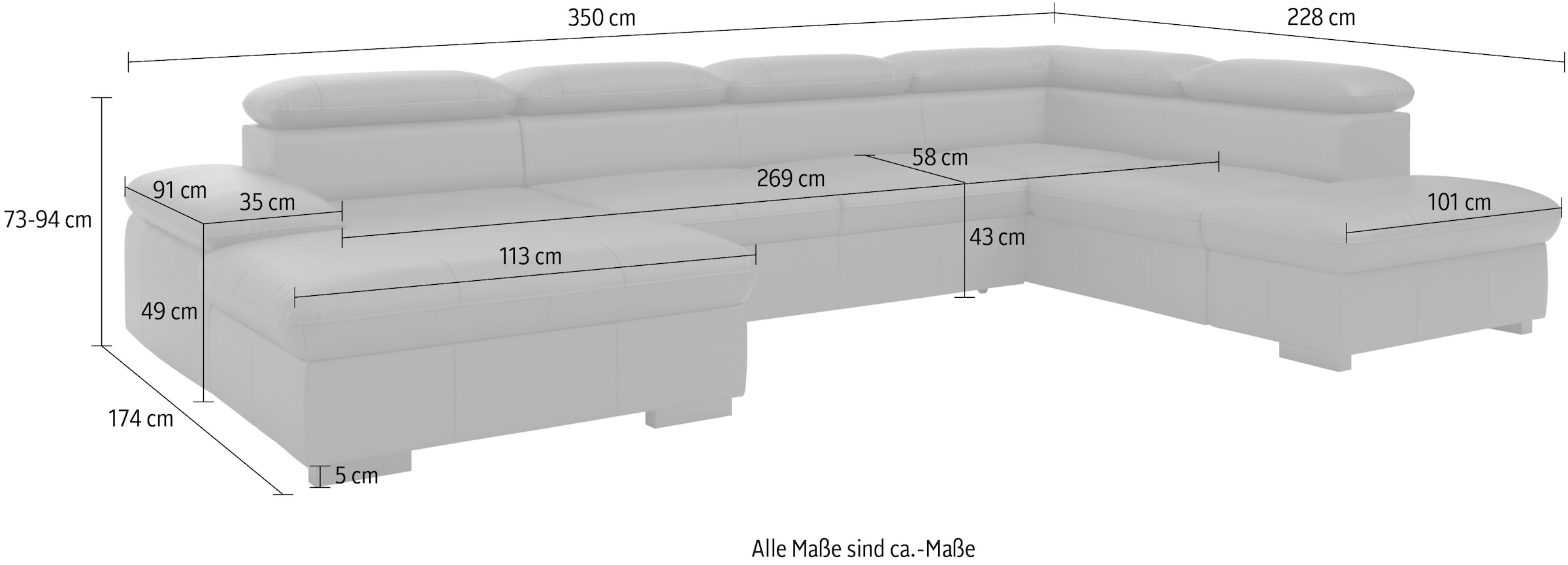 Home affaire Wohnlandschaft »Alberto U-Form«, mit Kopfteilverstellung, wahlweise mit Bettfunktion