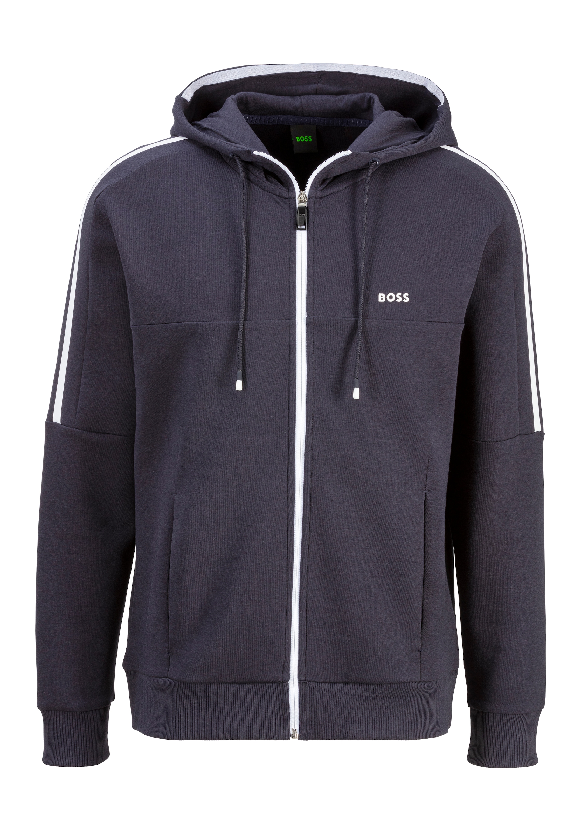 BOSS GREEN Kapuzensweatjacke »Saggynos«, mit Kontraststreifen