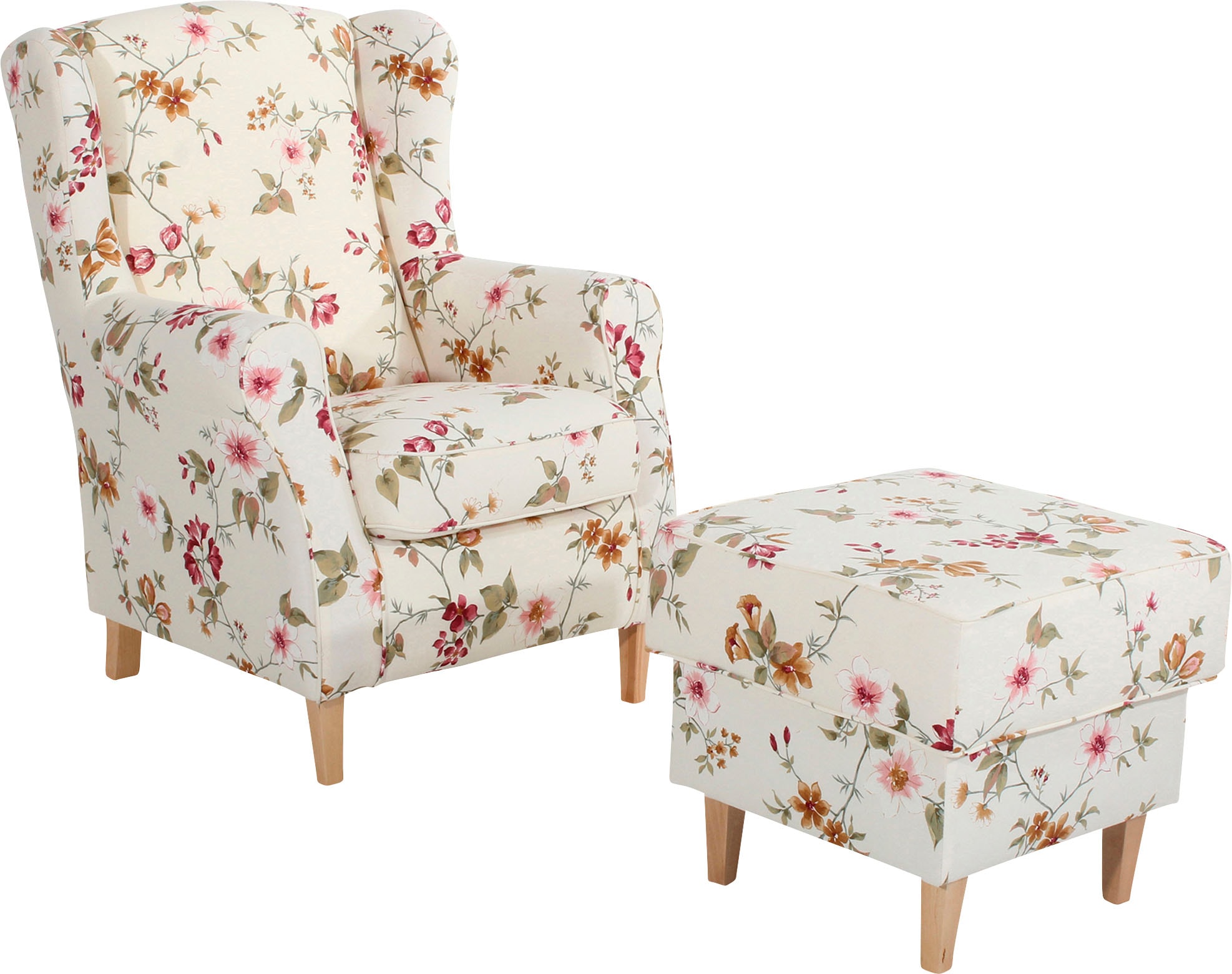 Max Winzer® Ohrensessel »Luke, Hochlehnsessel mit komfortablem Federkern«, mit Kederverzierung, mit Blumenmuster, floraler Bezug