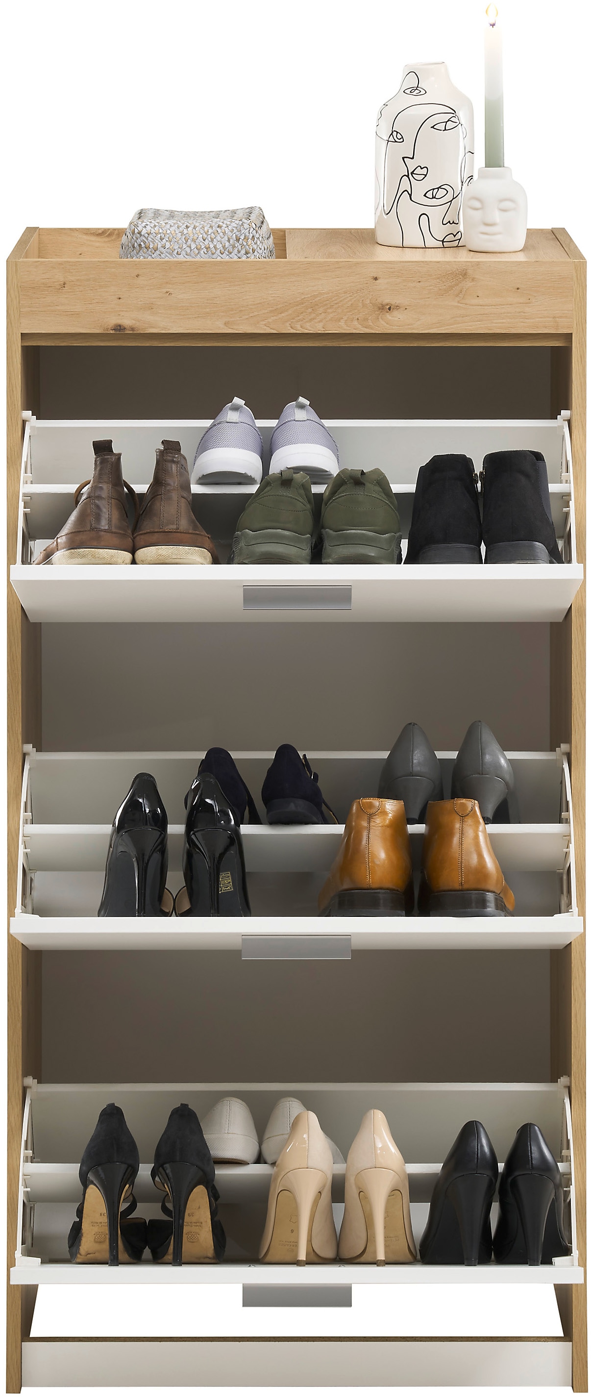HBZ Schuhschrank »Paris weiss matt, BxHxT 64x126x38 cm«, (1 St.), Schuhkipper mit 3 Klappen, Platz für ca. 12-18 Paar Schuhe