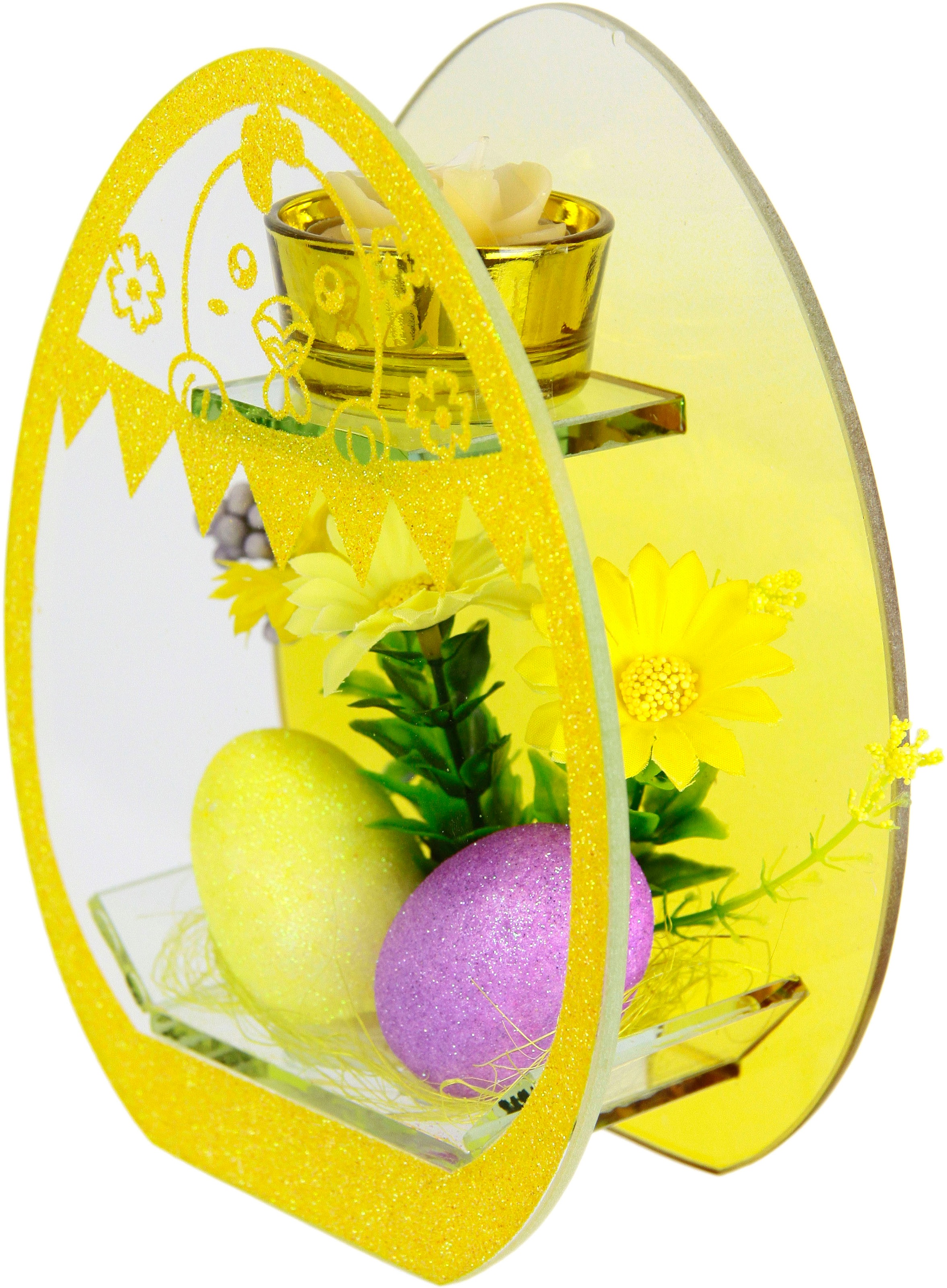 I.GE.A. Teelichthalter »Dekoriert«, Mit Oster-Eier 2er Set Kunstblumen  Glaseinsatz Kerzen Osterdeko 3D online shoppen | Jelmoli-Versand | Teelichthalter