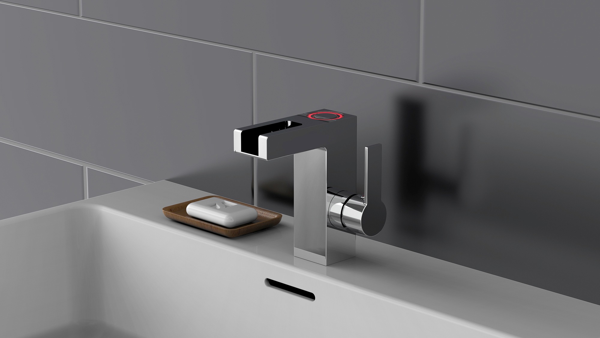 Schütte Waschtischarmatur Wasserhahn mit LED-Schwallauslauf, Mischbatterie Waschbecken, Chrom