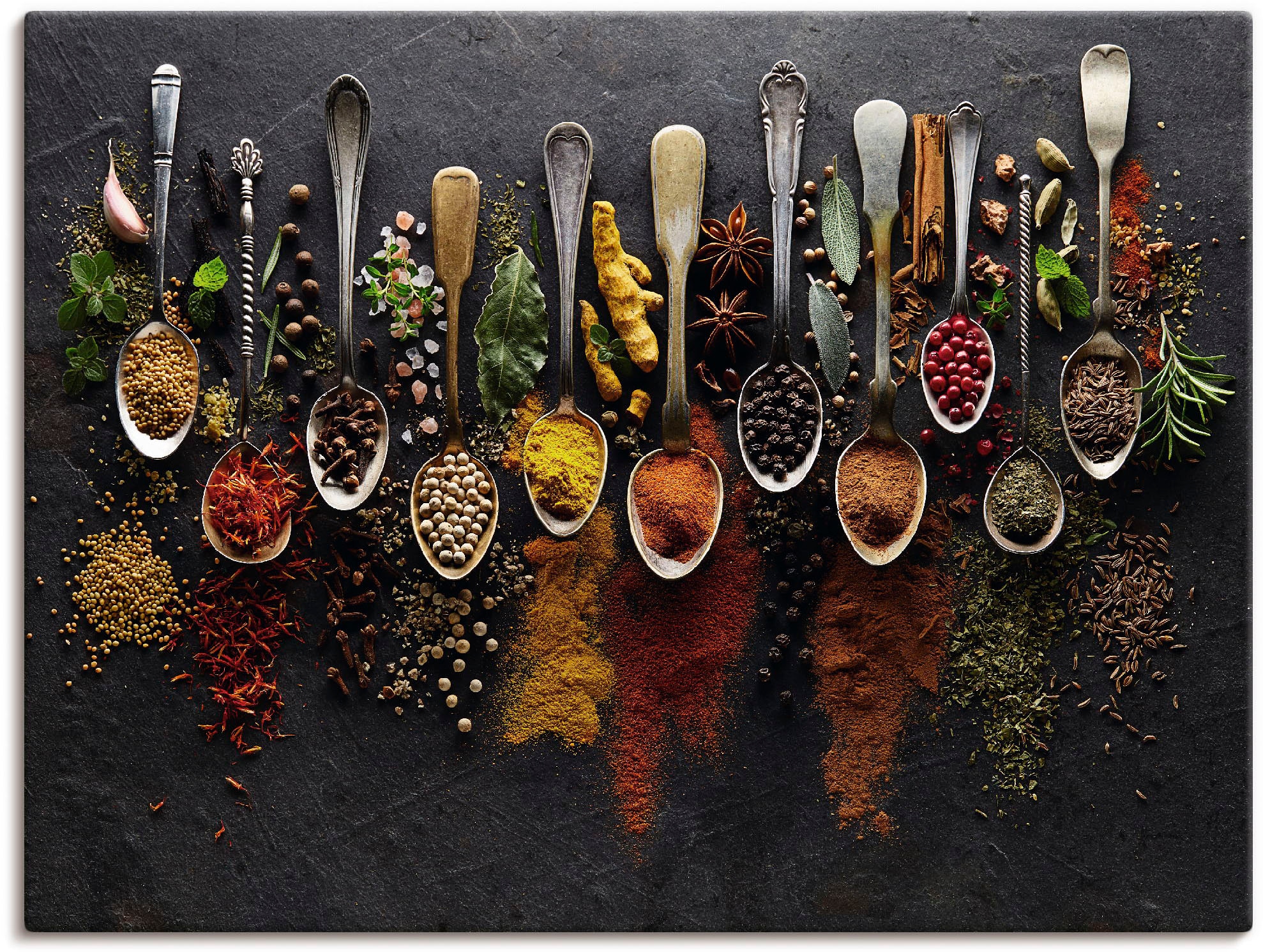 Artland Wandbild "Kräuter Gewürze Schiefer" Lebensmittel 1 Stk. tlg. als Alubild, Leinwandbild, Poster, Wandaufkleber in verschied. Grössen