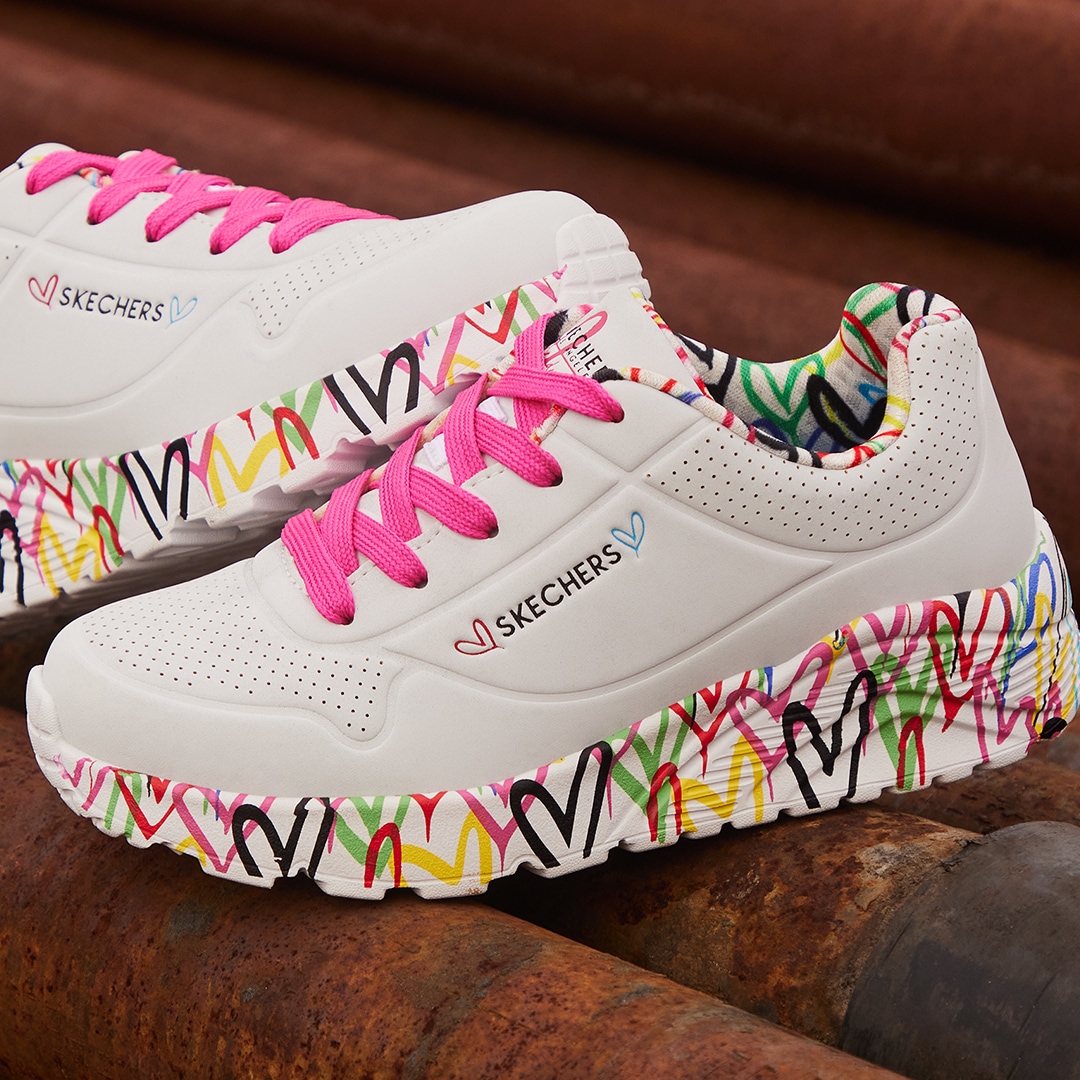 Skechers Sneaker »UNO LITE-LOVELY LUV«, Schnürschuh mit bedruckter Sohle, Grössenschablone zum Download