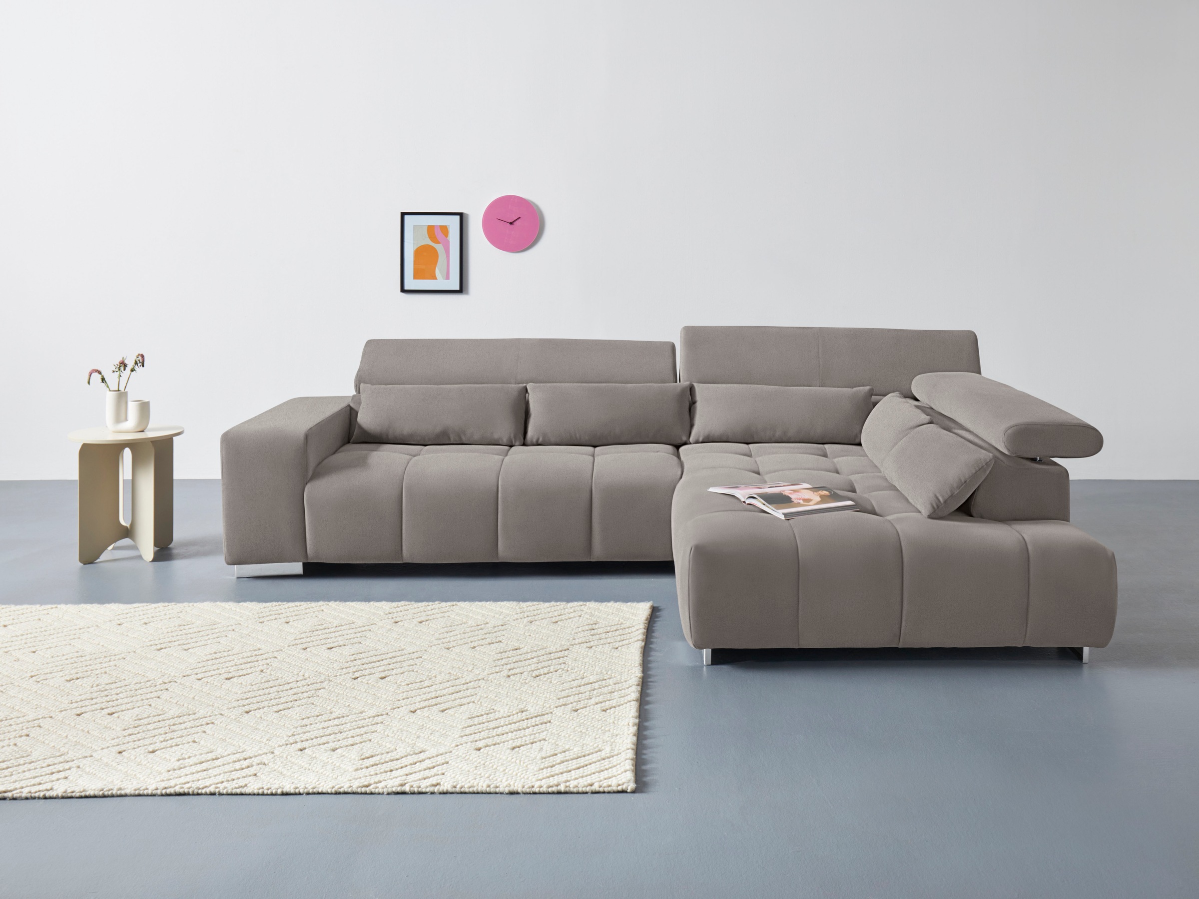 COTTA Ecksofa "Orion L-Form, B: 310 cm" Kopfteilverstellung & 5 Nierenkissen