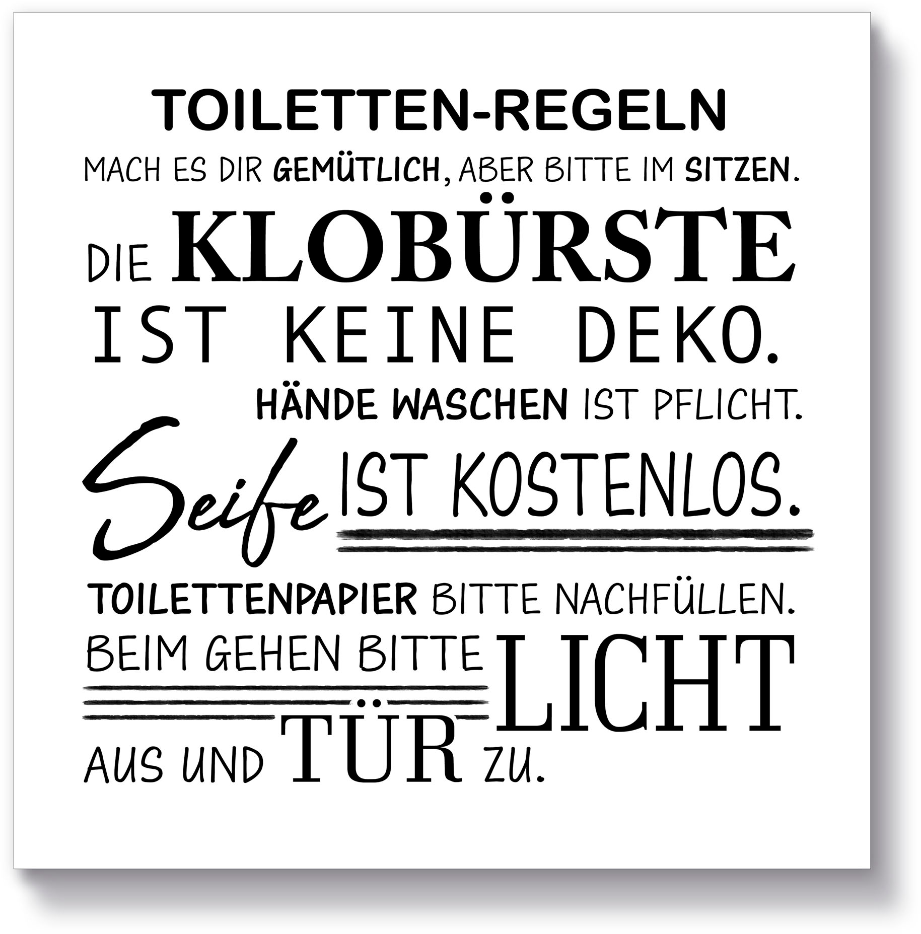 Holzbild »Toilettenregeln«, Sprüche & Texte, (1 St.)