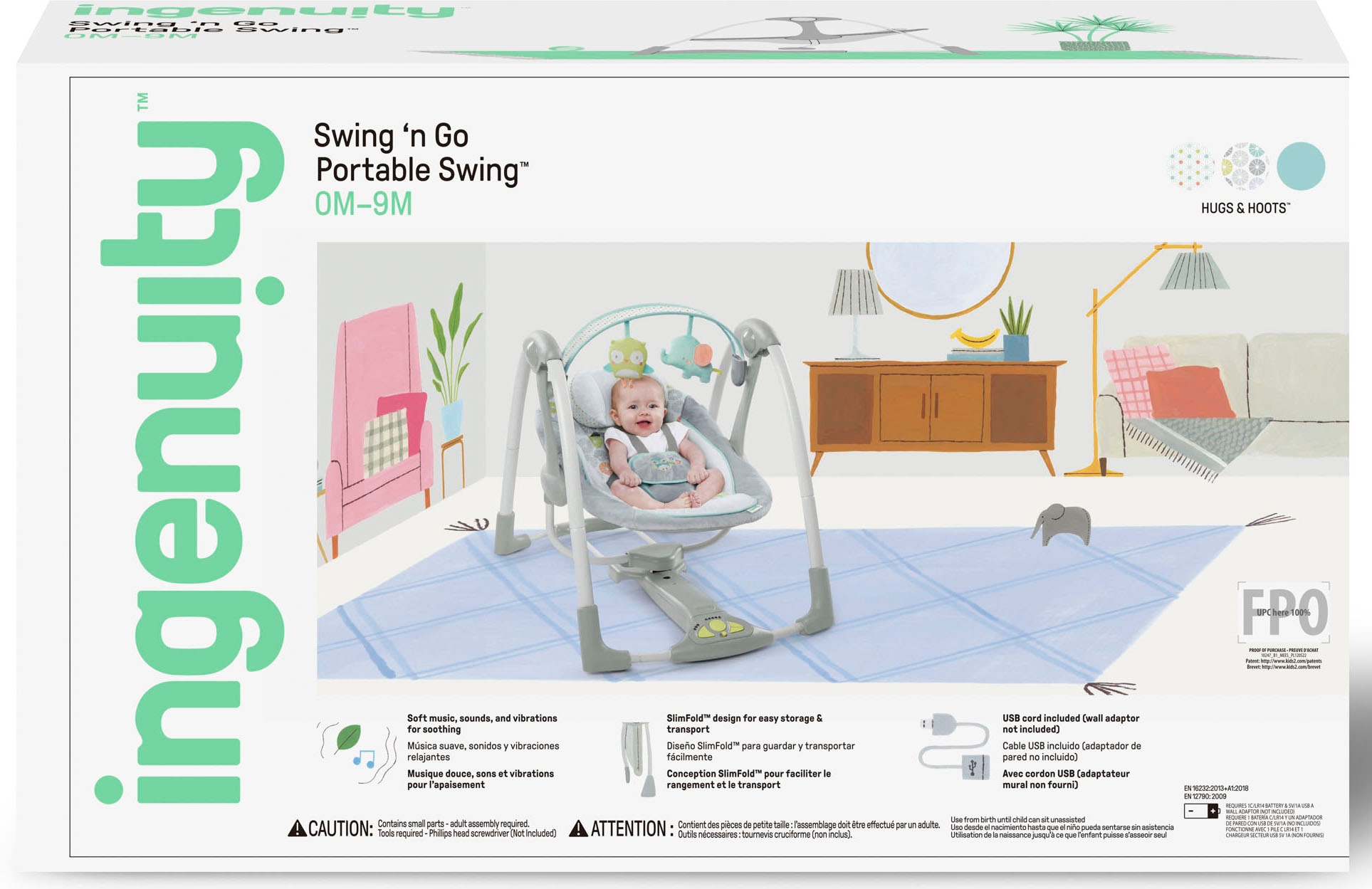 ingenuity Babyschaukel »Swing'n Go, Hugs & Hoots«, bis 9 kg, tragbar