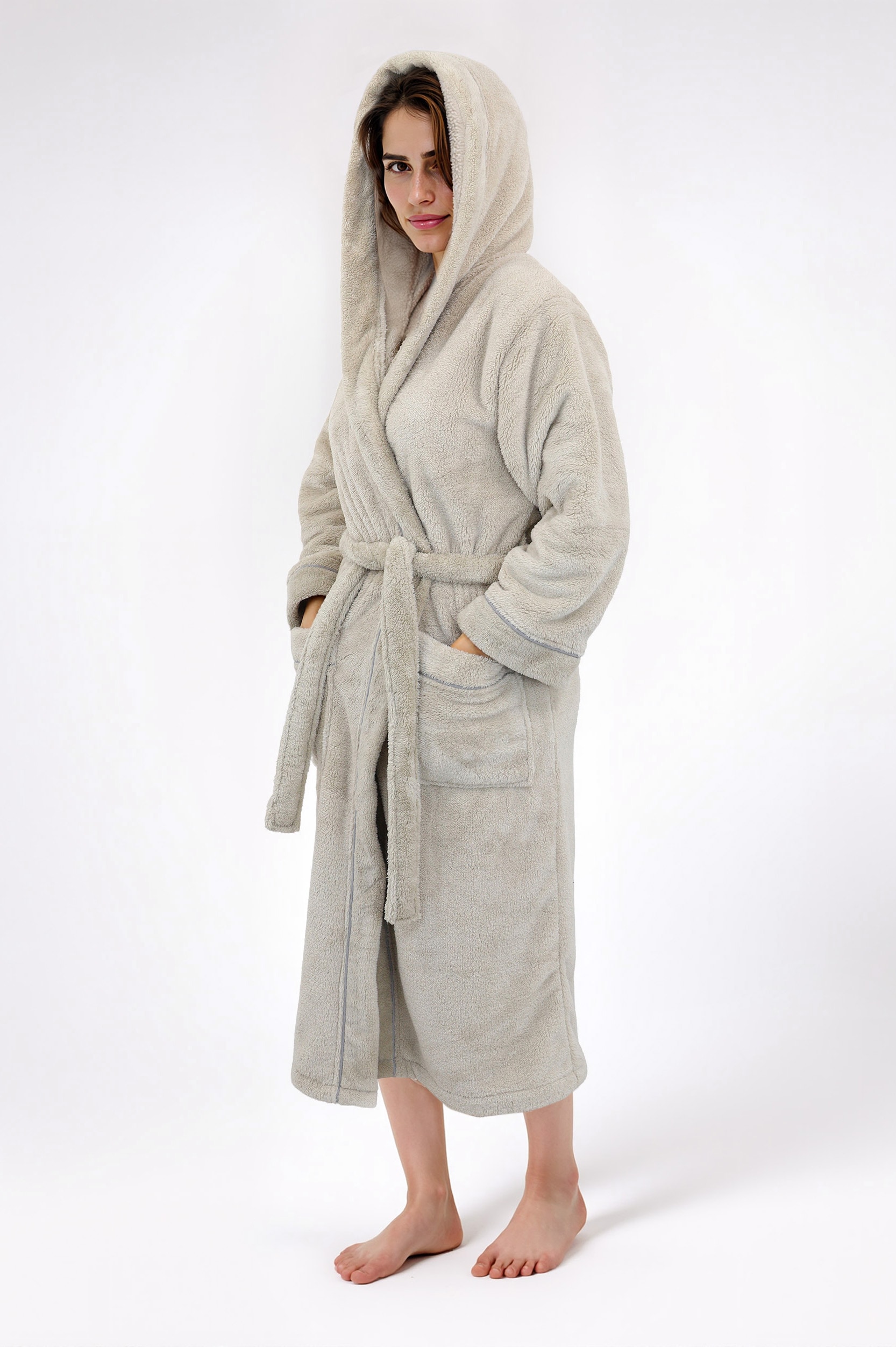 my home Unisex-Bademantel »Lillou, ideal für Sauna & Spa, Hotelbademantel, Morgenmantel«, (1 St.), kuschelig weicher Fleece, plüsch, für Damen und Herren, XS-3XL