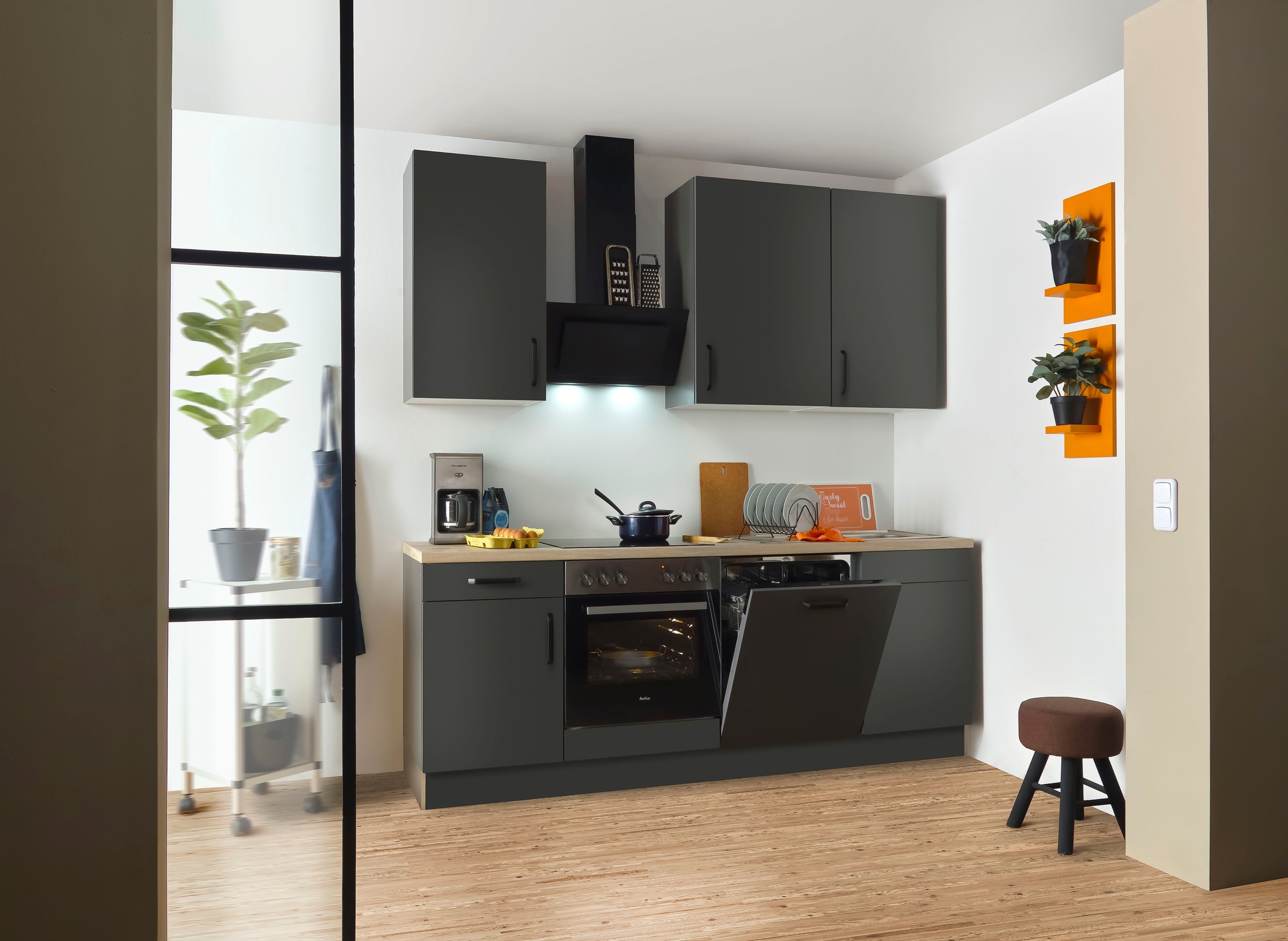 wiho Küchen Küchenzeile ""Simi", wahlweise mit E-Geräten, mit verstellbaren Füßen" Soft-Close-Funktion in Schubkästen und Auszügen, Breite 220 cm