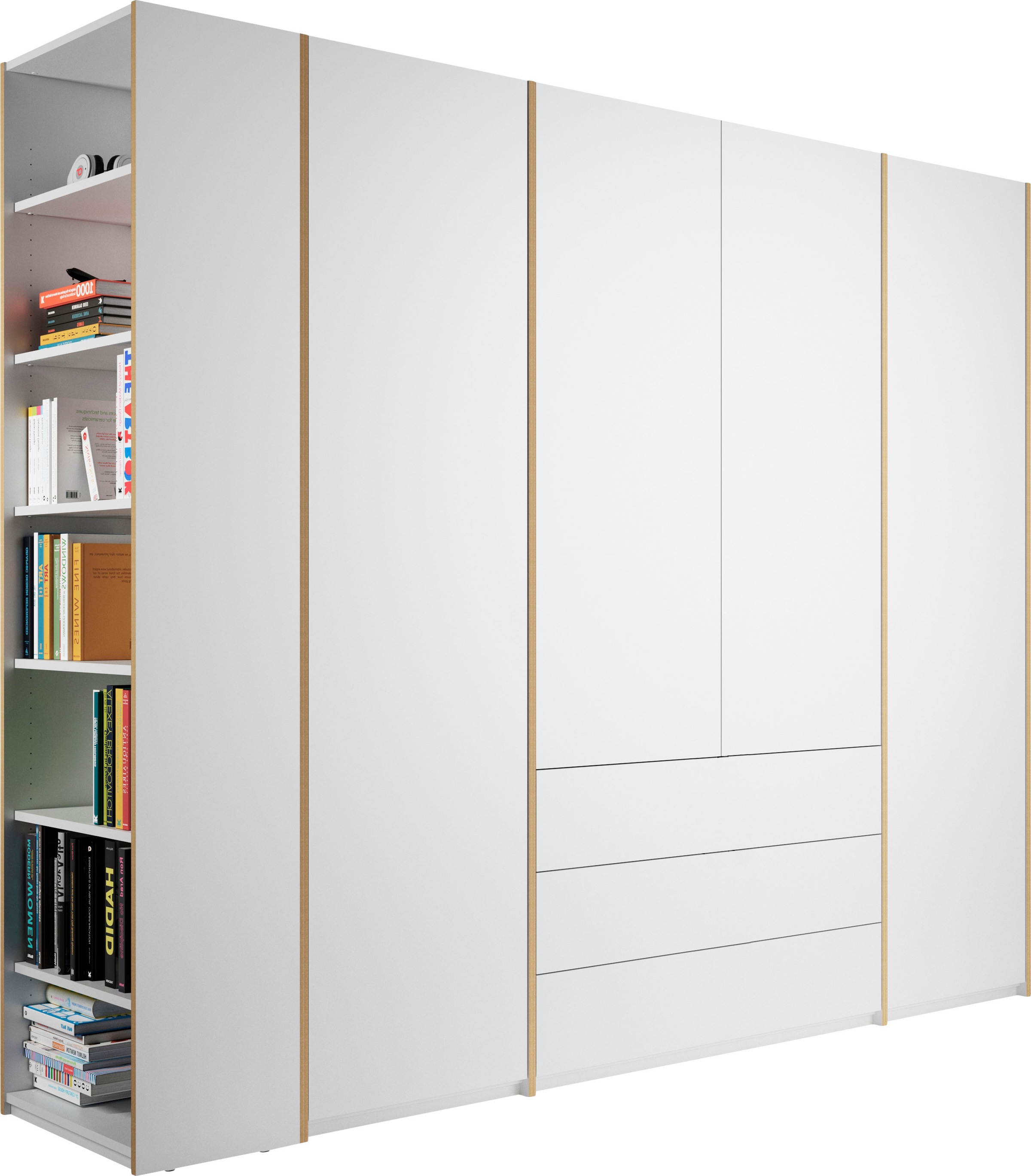 Müller SMALL LIVING Drehtürenschrank »Modular Plus Variante 5«, 3 geräumige Schubladen, Anbauregal rechts oder links montierbar