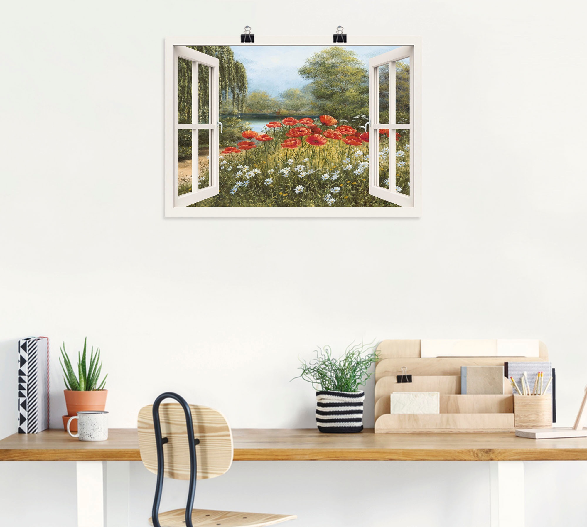 Artland Wandbild »Fensterblick Mohnwiese«, Fensterblick, (1 St.), als Leinwandbild, Poster in verschied. Grössen